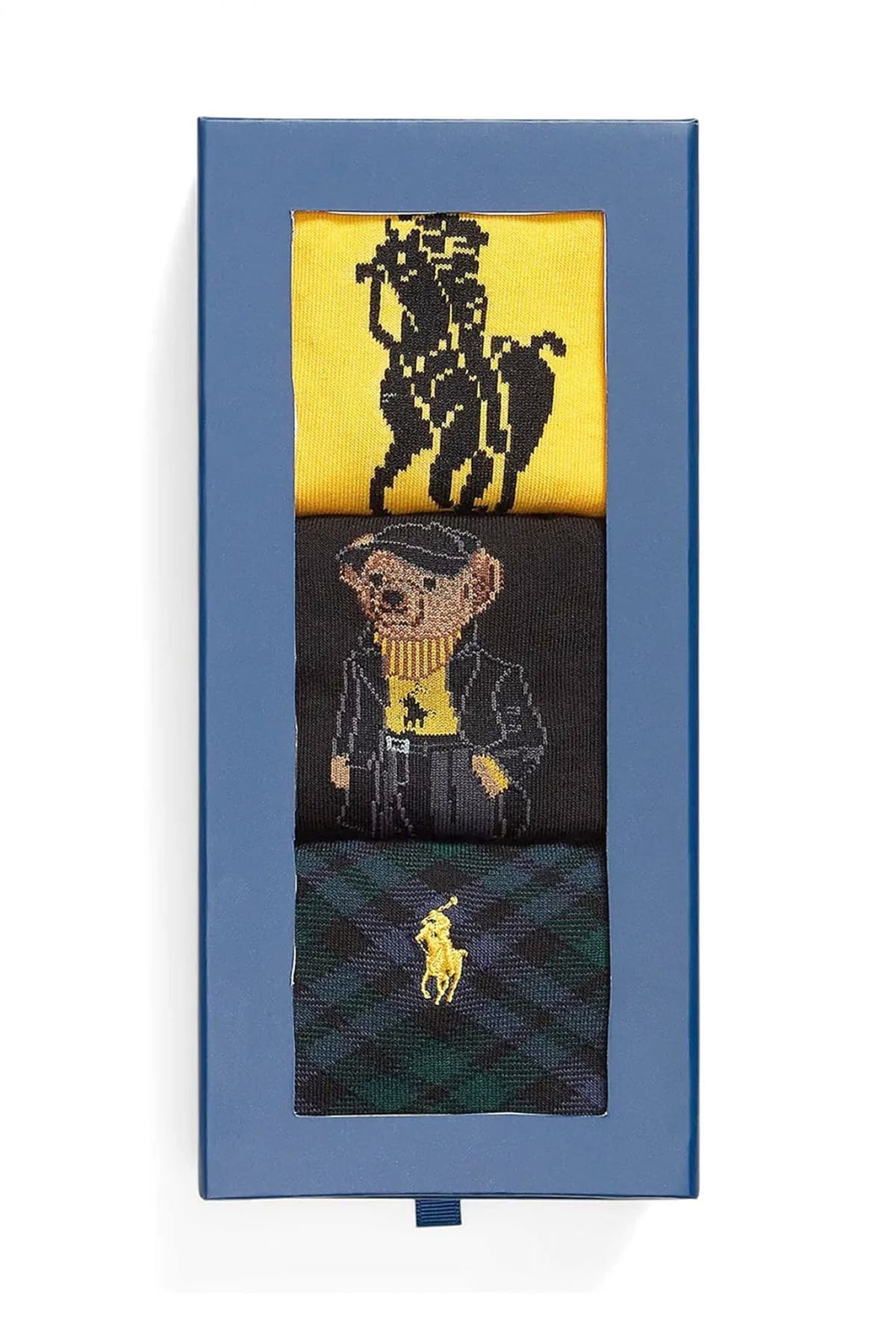 RALPH LAUREN ΚΑΛΤΣΕΣ ΓΥΝΑΙΚΕΙΕΣ 3 PAIRS MULTI HERITAGE LOGO BEAR GIFT BOX ΚΙΤΡΙΝΟ-ΜΑΥΡΟ-ΜΠΛΕ ΠΡΑΣΙΝΟ