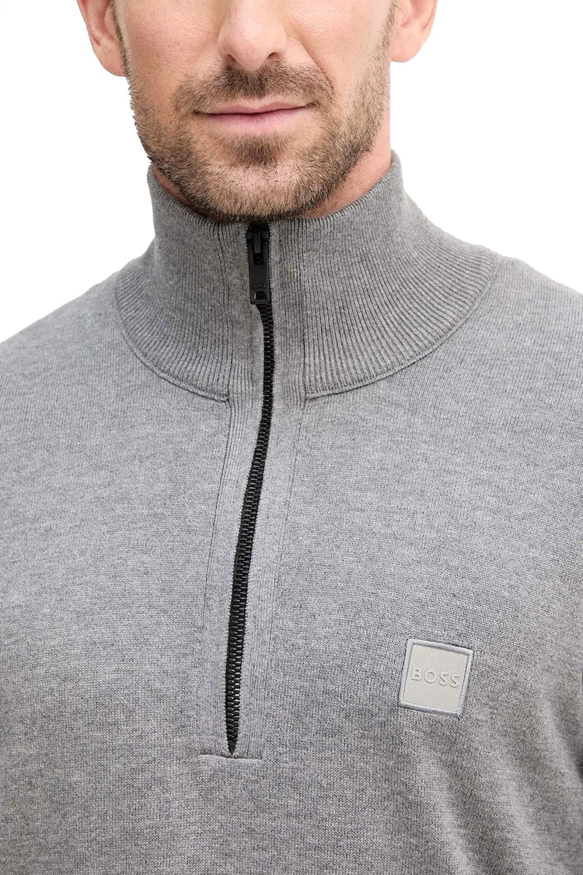 BOSS CASUAL ΠΛΕΚΤΟ HALFZIP KANOBIX S ΓΚΡΙ