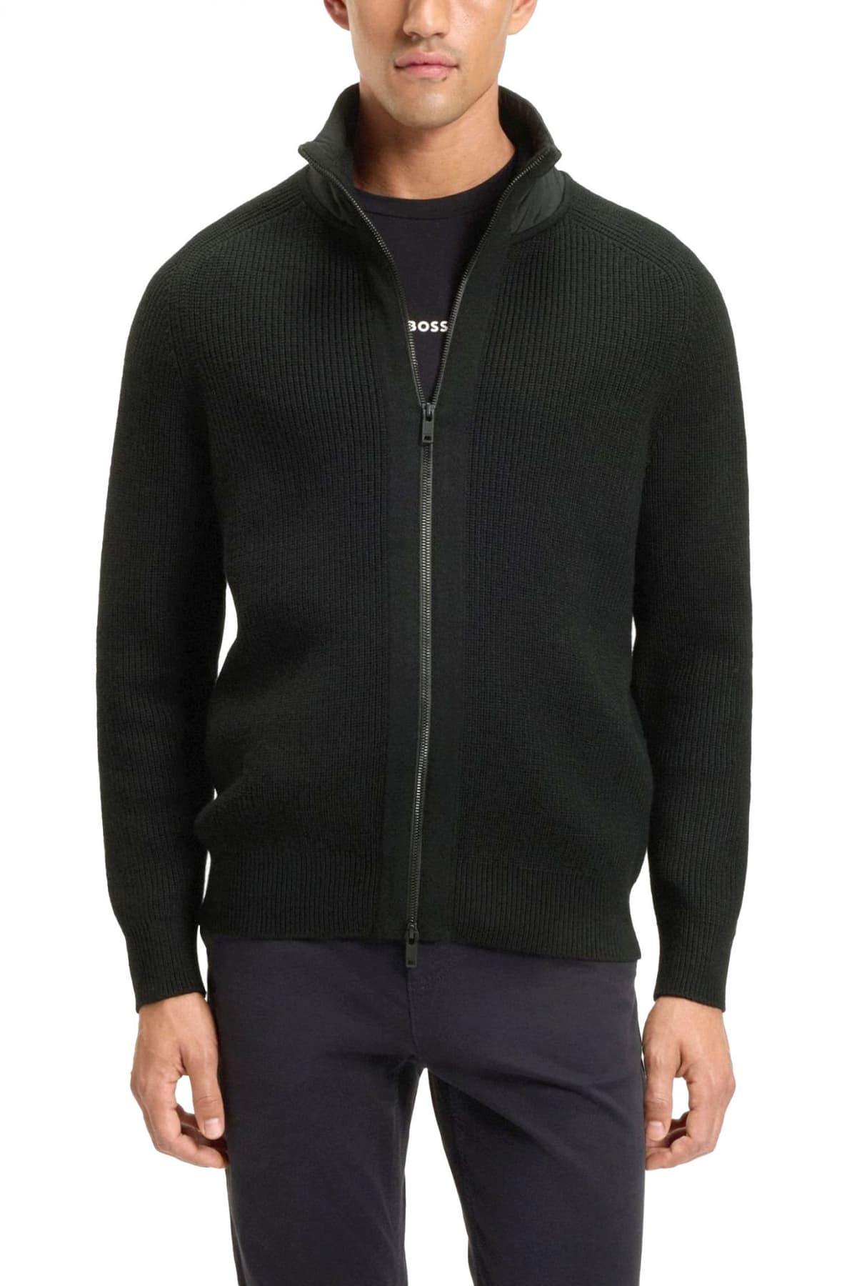 BOSS CASUAL ΠΛΕΚΤΟ FULLZIP KIGIOO ΜΑΥΡΟ