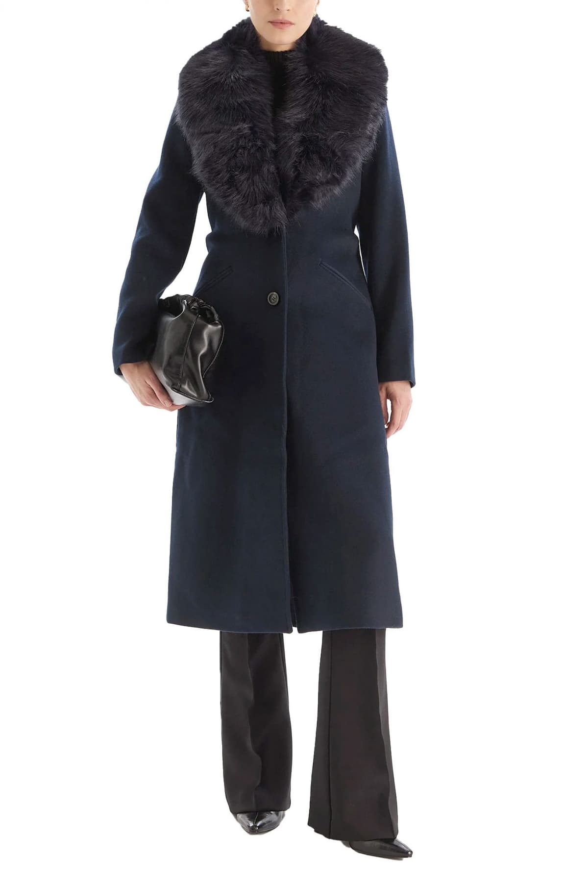 MICHAEL KORS ΠΑΛΤΟ ΑΠΟΣΠΩΜΕΝΗ ΖΩΝΗ ΑΠΟΣΠΩΜΕΝΗ ΓΟΥΝΑ FAUX FUR ΜΠΛΕ