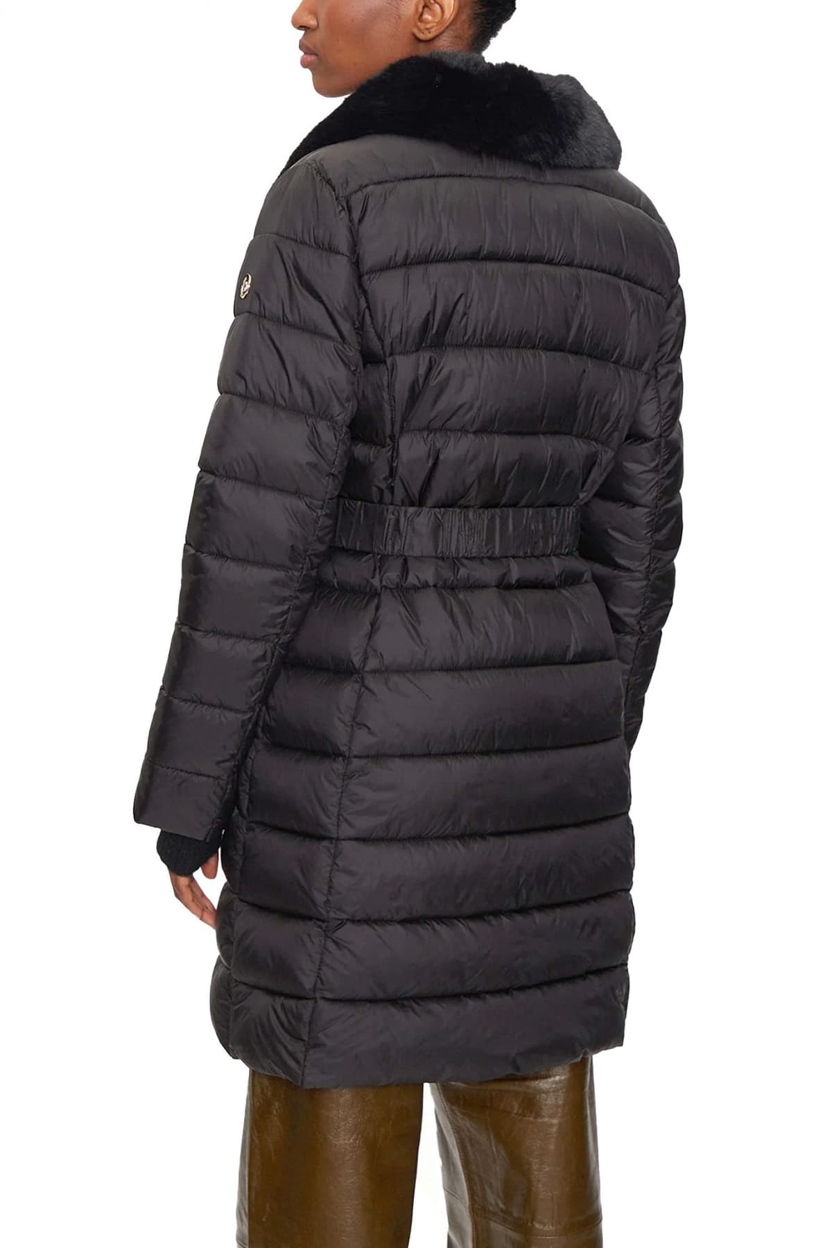 MICHAEL KORS ΜΠΟΥΦΑΝ ΦΟΥΣΚΩΤΟ ΑΠΟΣΠΩΜΕΝΗ ΖΩΝΗ ΑΠΟΣΠΩΜΕΝΟΣ ΓΙΑΚΑΣ FAUX FUR LOGO ΤΣΕΠΕΣ ΜΑΥΡΟ