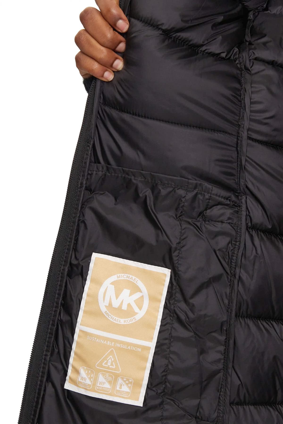 MICHAEL KORS ΜΠΟΥΦΑΝ ΦΟΥΣΚΩΤΟ ΑΠΟΣΠΩΜΕΝΗ ΖΩΝΗ ΑΠΟΣΠΩΜΕΝΟΣ ΓΙΑΚΑΣ FAUX FUR LOGO ΤΣΕΠΕΣ ΜΑΥΡΟ