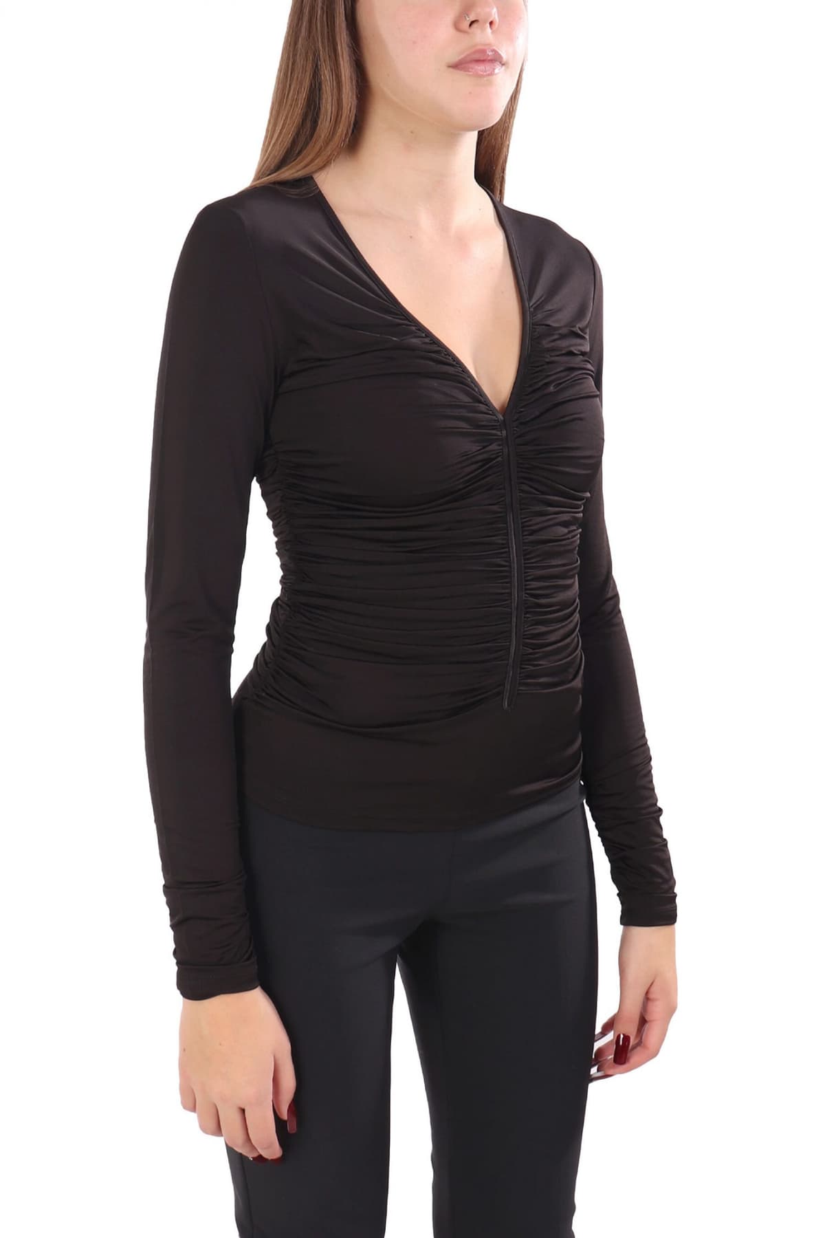 MARELLA TOP EREMITA V-NECK ΑΠΟΣΠΩΜΕΝΗ ΛΕΠΤΟΜΕΡΕΙΑ ΛΑΙΜΟΥ ΜΑΥΡΟ