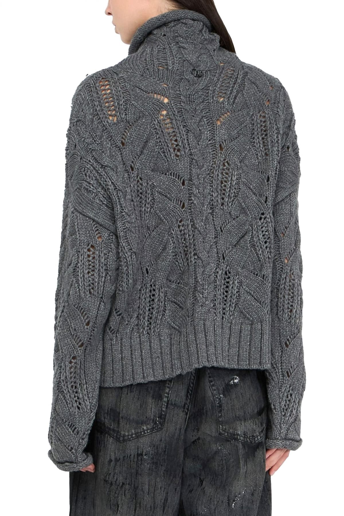 LIU-JO ΠΛΕΚΤΟ MAGLIA CHIUSA ΛΟΥΠΕΤΟ ΣΤΡΑΣ ΓΚΡΙ