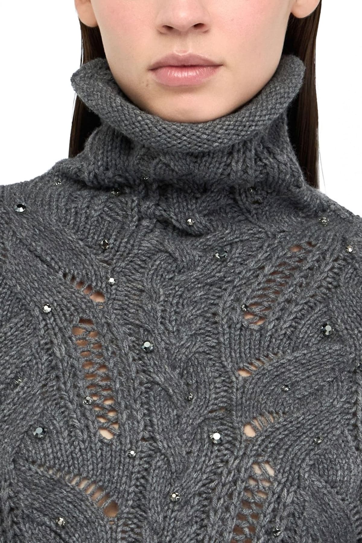 LIU-JO ΠΛΕΚΤΟ MAGLIA CHIUSA ΛΟΥΠΕΤΟ ΣΤΡΑΣ ΓΚΡΙ