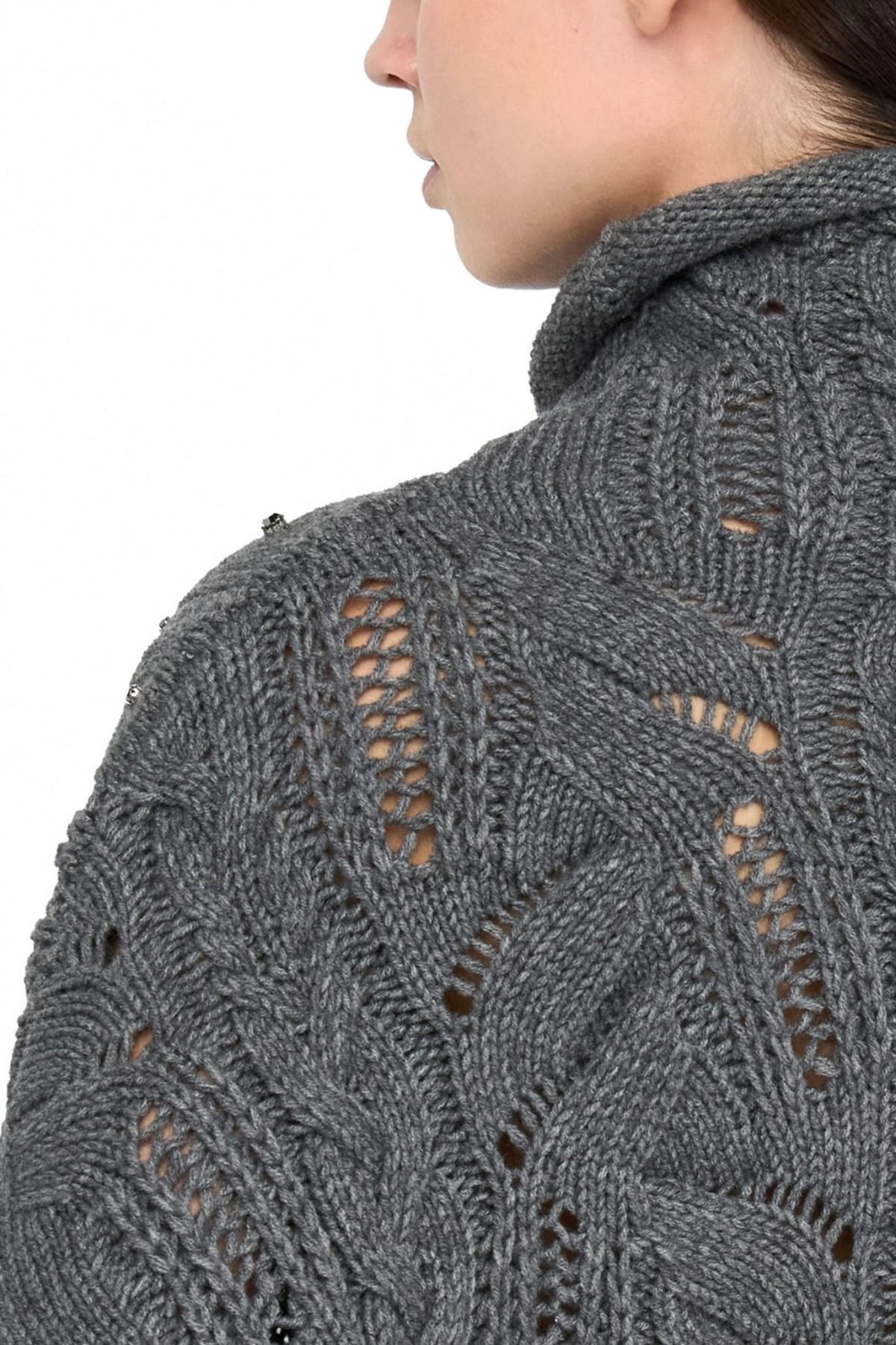 LIU-JO ΠΛΕΚΤΟ MAGLIA CHIUSA ΛΟΥΠΕΤΟ ΣΤΡΑΣ ΓΚΡΙ