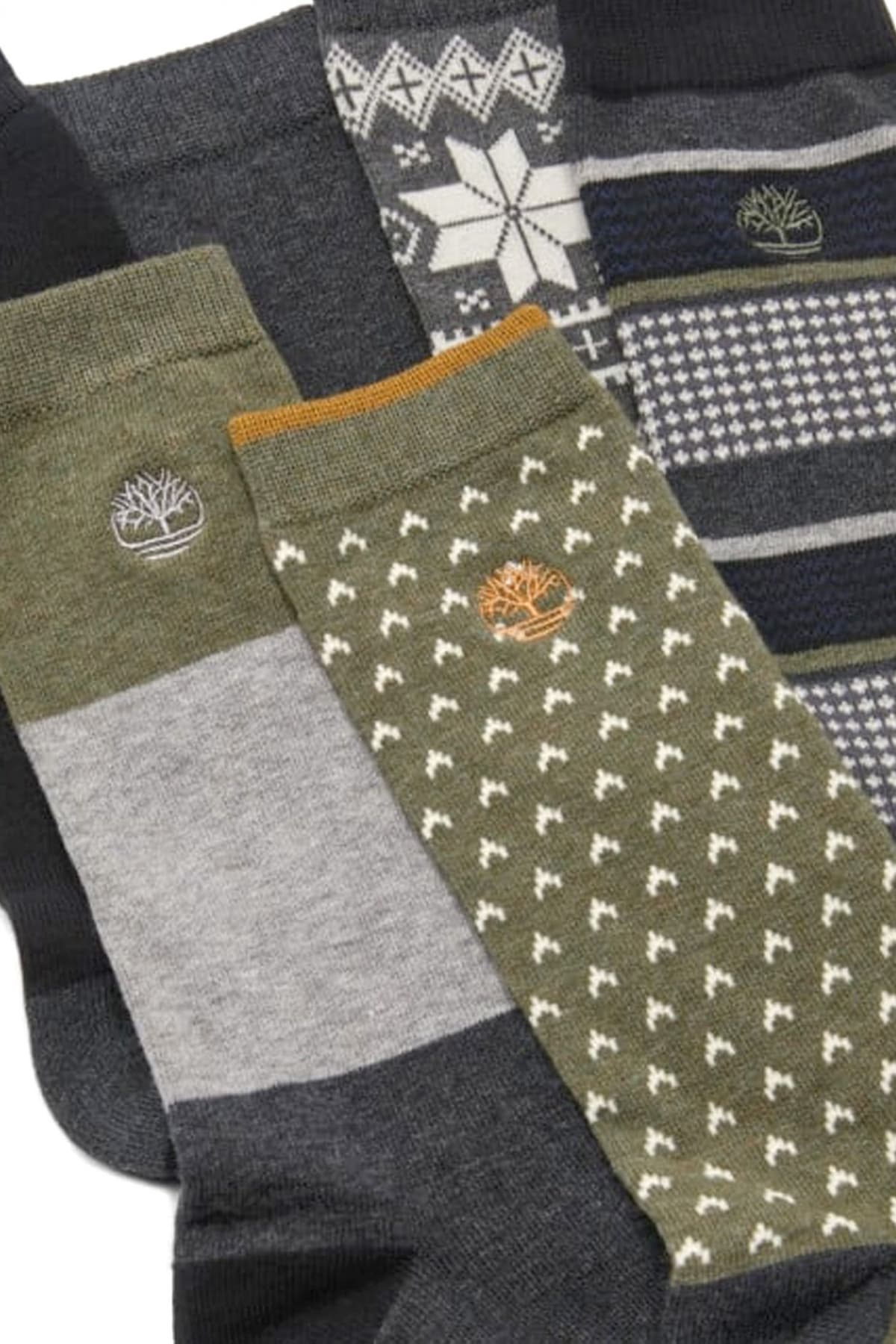 TIMBERLAND ΚΑΛΤΣΕΣ 6PAIRS CREW SOCKS ΧΑΚΙ-ΓΚΡΙ-ΜΑΥΡΟ