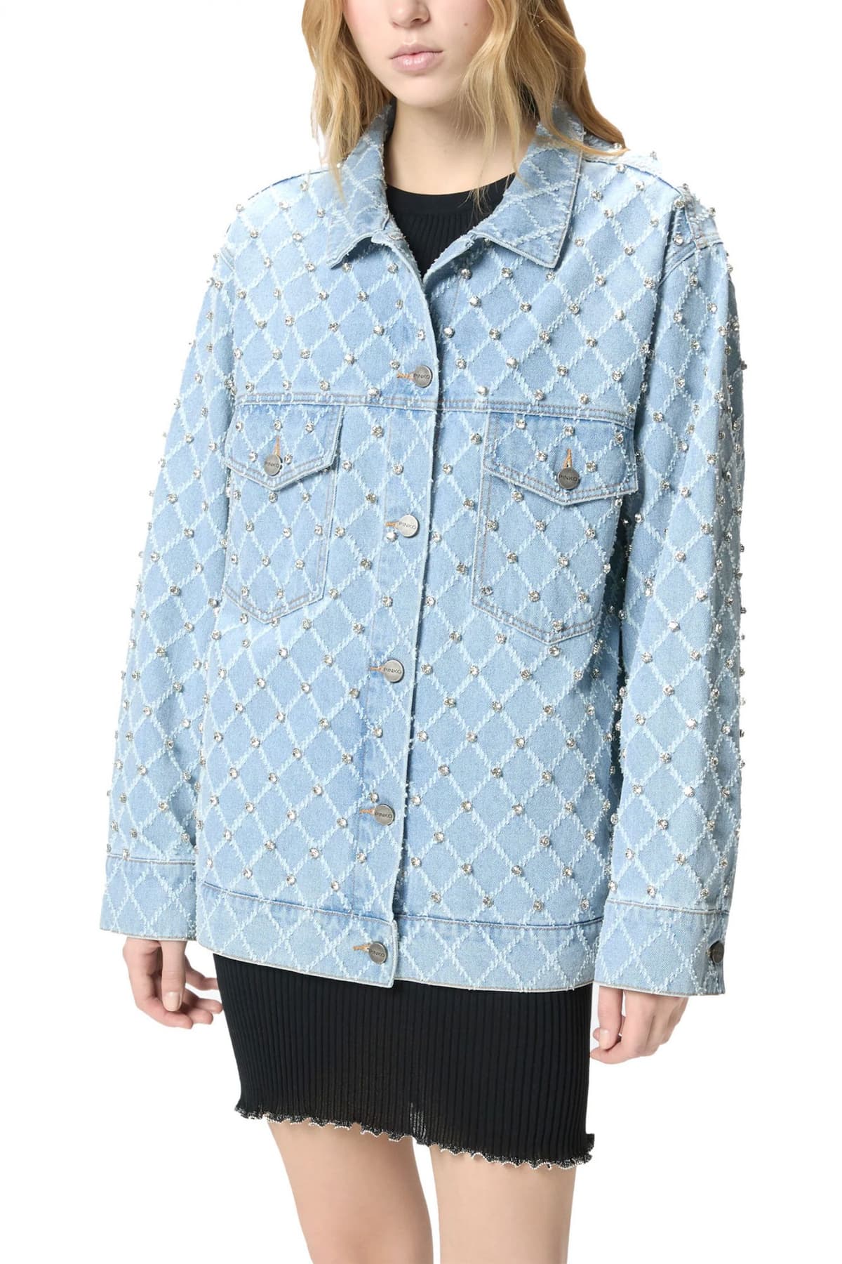 PINKO ΤΖΙΝ PIFFERAIO OVERSHIRT ΜΠΛΕ ME ΣΤΡΑΣ