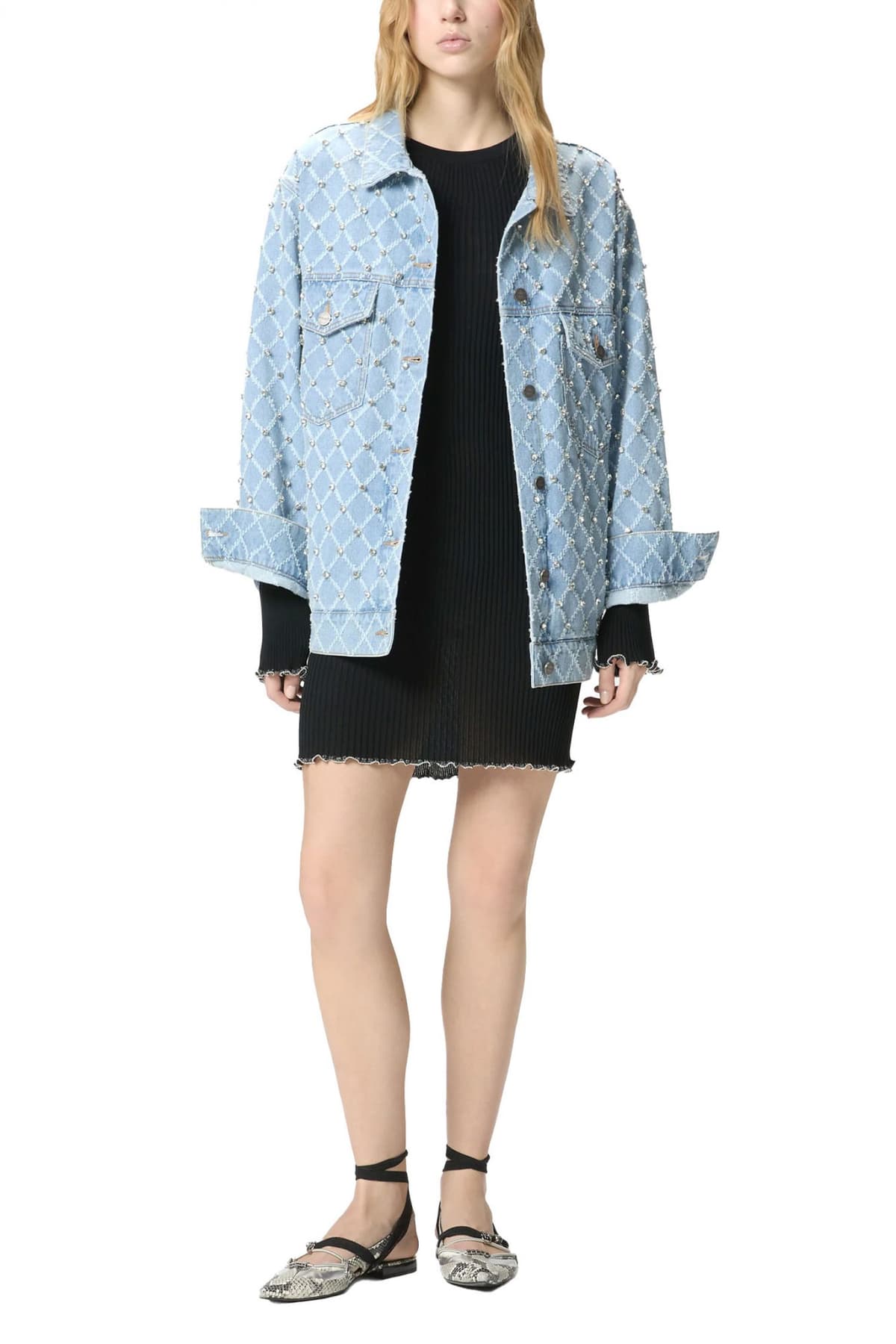 PINKO ΤΖΙΝ PIFFERAIO OVERSHIRT ΜΠΛΕ ME ΣΤΡΑΣ