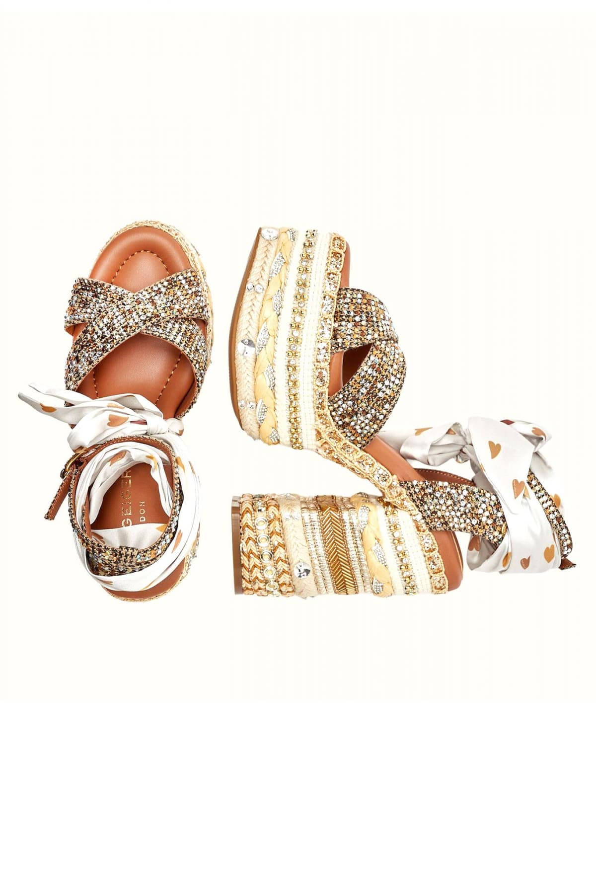 KURT GEIGER ΠΑΠΟΥΤΣΙΑ ΠΛΑΤΦΟΡΜΕΣ CHELSEA SCARF PLATFORM ΜΕΤΑΛΛΙΚΑ ΣΤΡΑΣ LOGO ΜΠΕΖ/ΧΡΥΣΟ