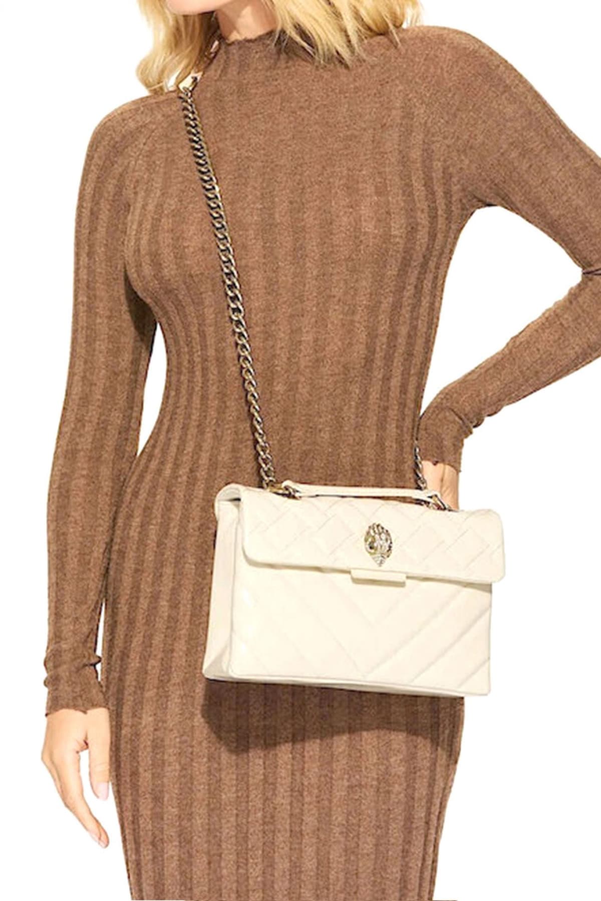 KURT GEIGER ΤΣΑΝΤΑ CROSSBODY/ΩΜΟΥ LEATHER KENSINGTON ΒΑG ΛΟΥΣΤΡΙΝΙ AΛΥΣΙΔΑ LOGO ΚΡΕΜ