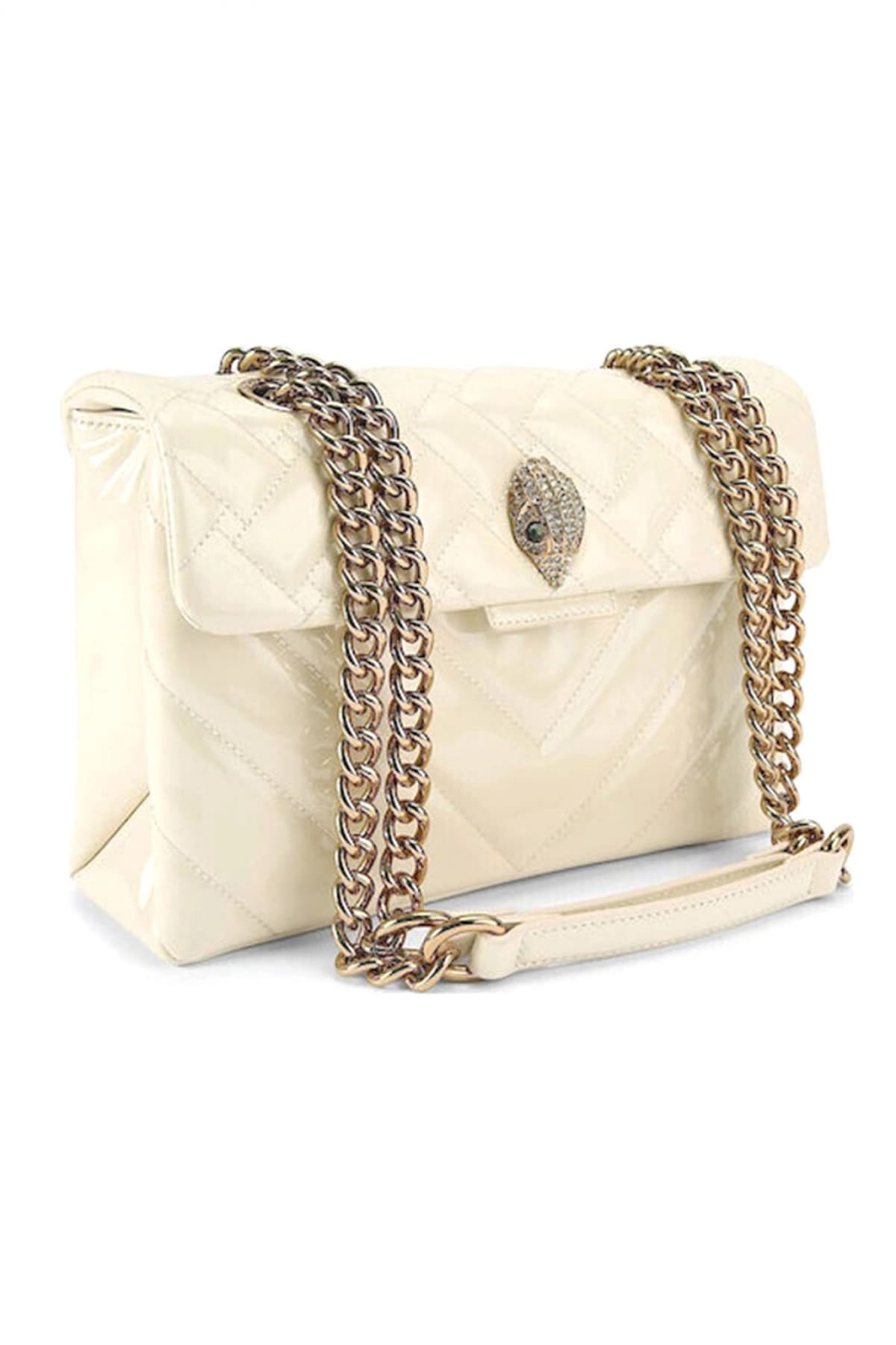 KURT GEIGER ΤΣΑΝΤΑ CROSSBODY/ΩΜΟΥ LEATHER KENSINGTON ΒΑG ΛΟΥΣΤΡΙΝΙ AΛΥΣΙΔΑ LOGO ΚΡΕΜ