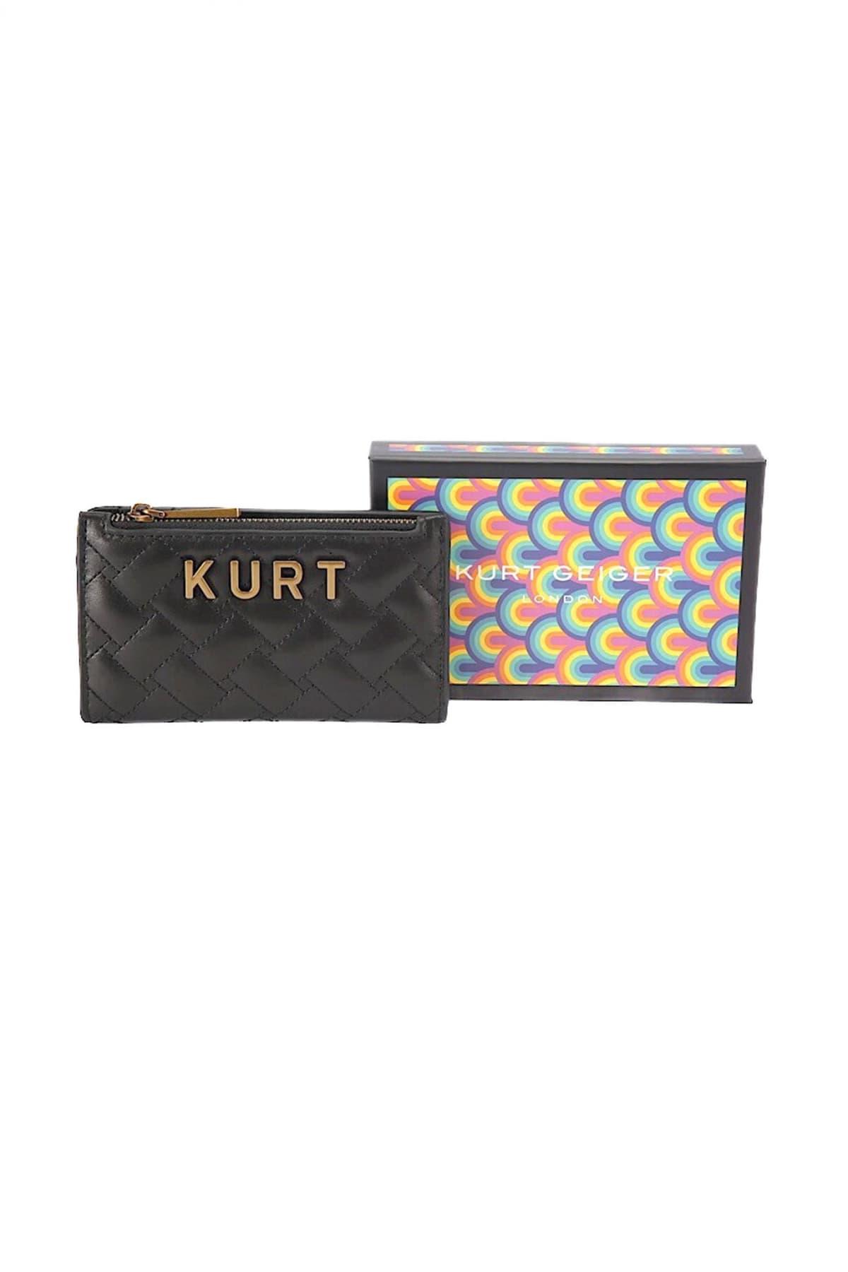 KURT GEIGER ΠΟΡΤΟΦΟΛΙ KENSINGTON BIFOLD W KURT KAΠΙΤΟΝΕ ΜΕΤΑΛΛΙΚΟ LOGO ΜΑΥΡΟ