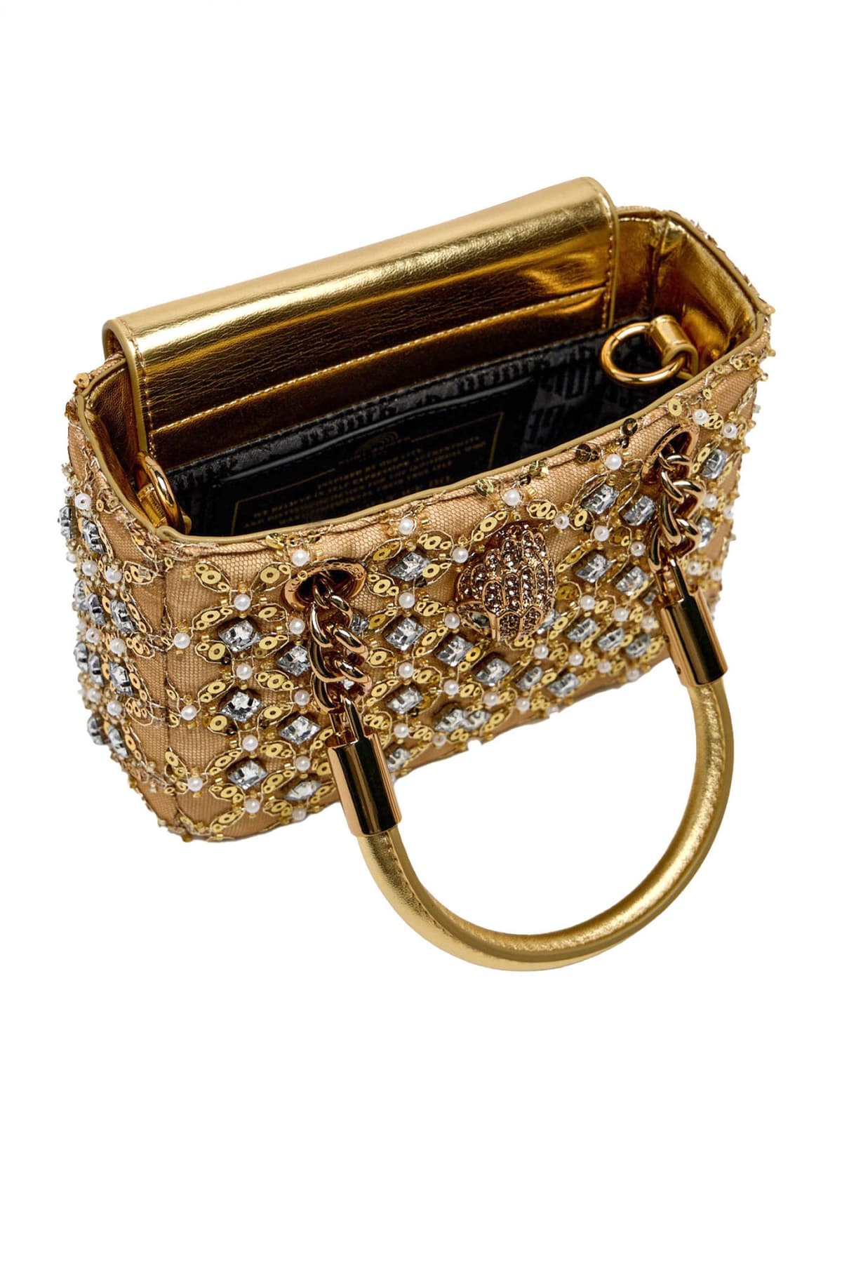 KURT GEIGER ΤΣΑΝΤΑKI CROSSBODY/XEIΡΟΣ SQ MINI KENSINGTON JEWEL ΣΤΡΑΣ ΠΕΡΛΕΣ ΑΛΥΣΙΔΑ LOGO ΧΡΥΣΟ