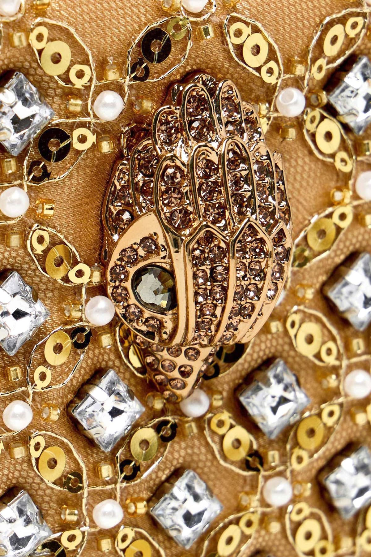 KURT GEIGER ΤΣΑΝΤΑKI CROSSBODY/XEIΡΟΣ SQ MINI KENSINGTON JEWEL ΣΤΡΑΣ ΠΕΡΛΕΣ ΑΛΥΣΙΔΑ LOGO ΧΡΥΣΟ