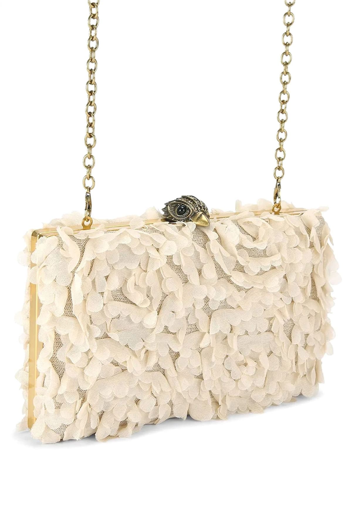 KURT GEIGER ΤΣΑΝΤΑKI CROSSBODY/ΩΜΟΥ CRYSTAL KENSINGTON CLUTCH ΑΛΥΣΙΔΑ LOGO ΜΠΕΖ/ΧΡΥΣΟ