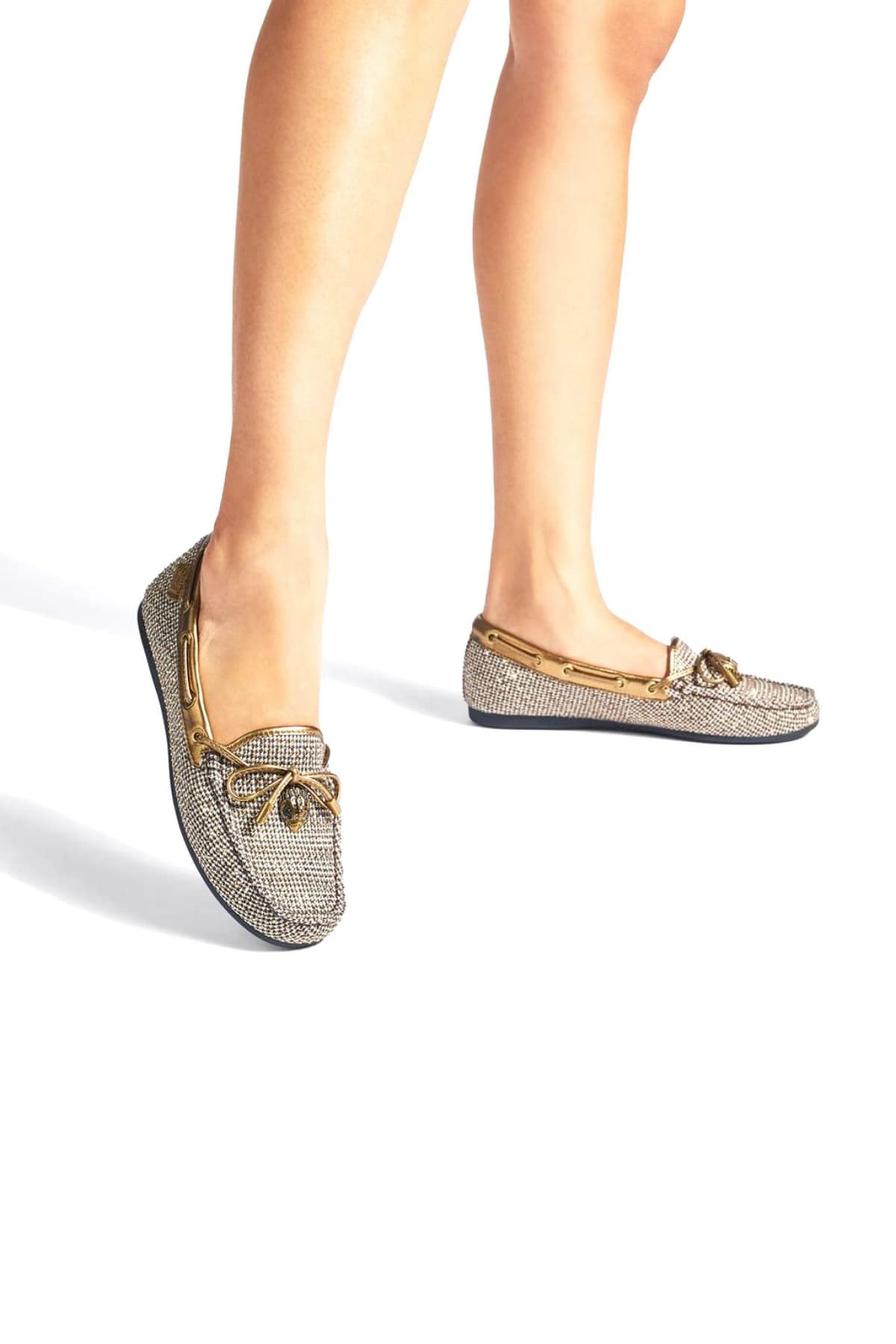 KURT GEIGER ΠΑΠΟΥΤΣΙΑ ΜΟΚΑΣΙΝΙΑ ΕAGLE MOCCASIN METAΛΛΙΚΑ ΣΤΡΑΣ LOGO MΠΕΖ/ΧΡΥΣΟ