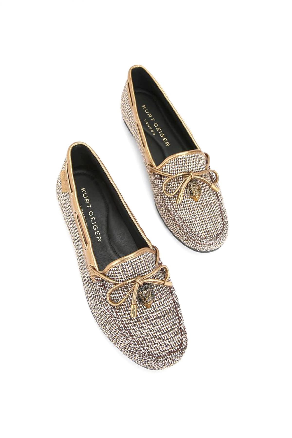 KURT GEIGER ΠΑΠΟΥΤΣΙΑ ΜΟΚΑΣΙΝΙΑ ΕAGLE MOCCASIN METAΛΛΙΚΑ ΣΤΡΑΣ LOGO MΠΕΖ/ΧΡΥΣΟ