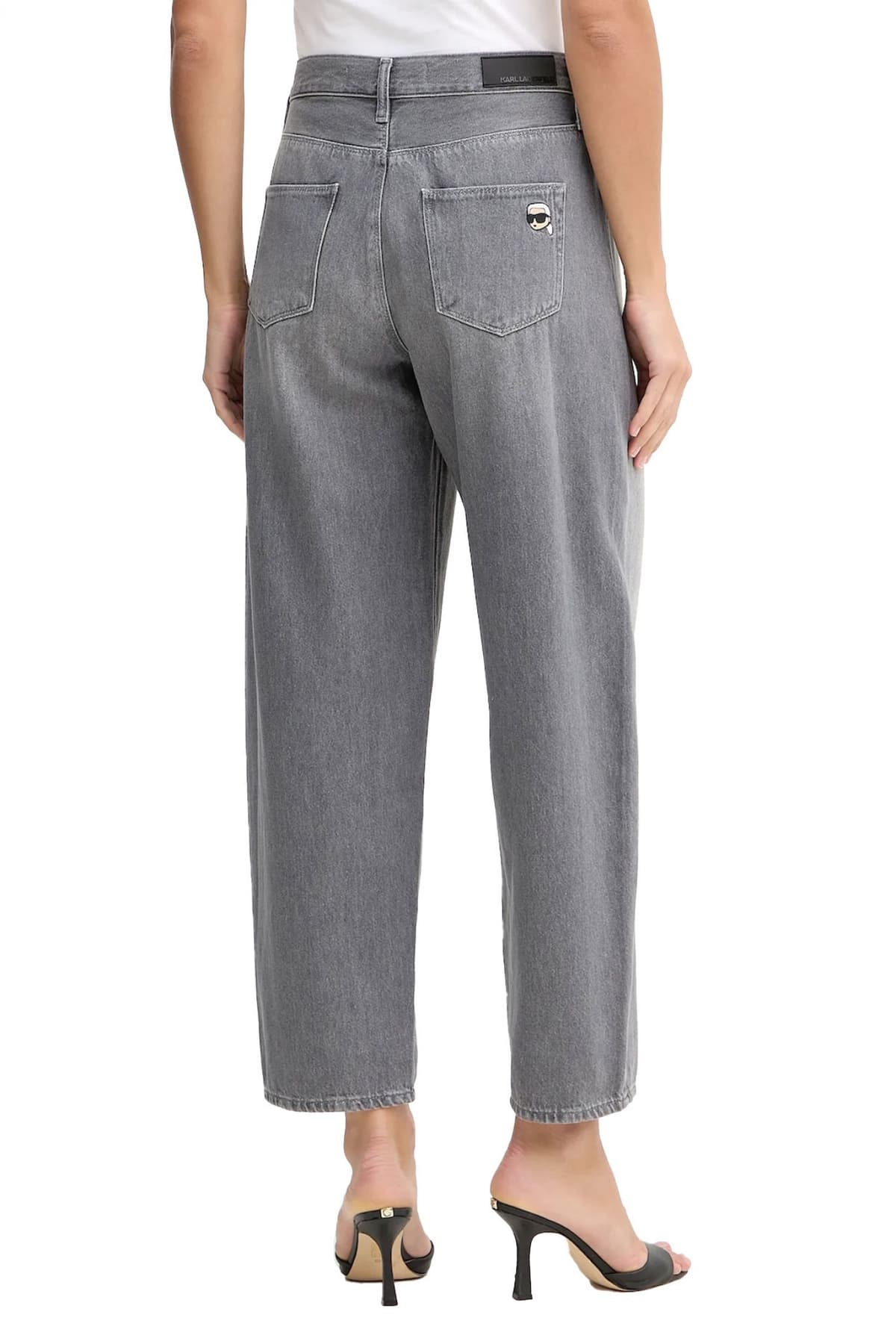 KARL LAGERFELD ΠΑΝΤΕΛΟΝΙ JEANS IKON BARREL MID RISE LEG LOGO ΓΚΡΙ