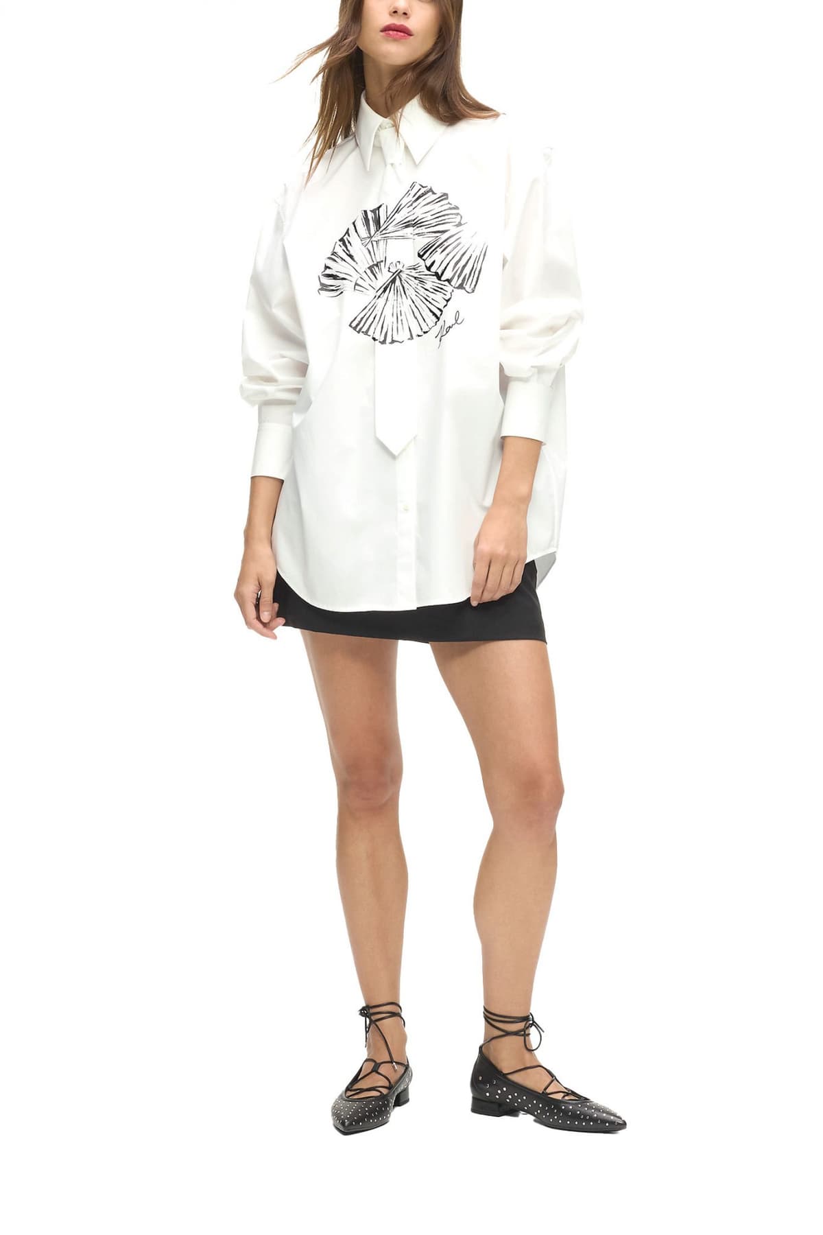 KARL LAGERFELD ΠΟΥΚΑΜΙΣΟ POPLIN TIE SHIRT ΑΠΟΣΠΩΜΕΝΗ ΓΡΑΒΑΤΑ ΛΕΥΚΟ