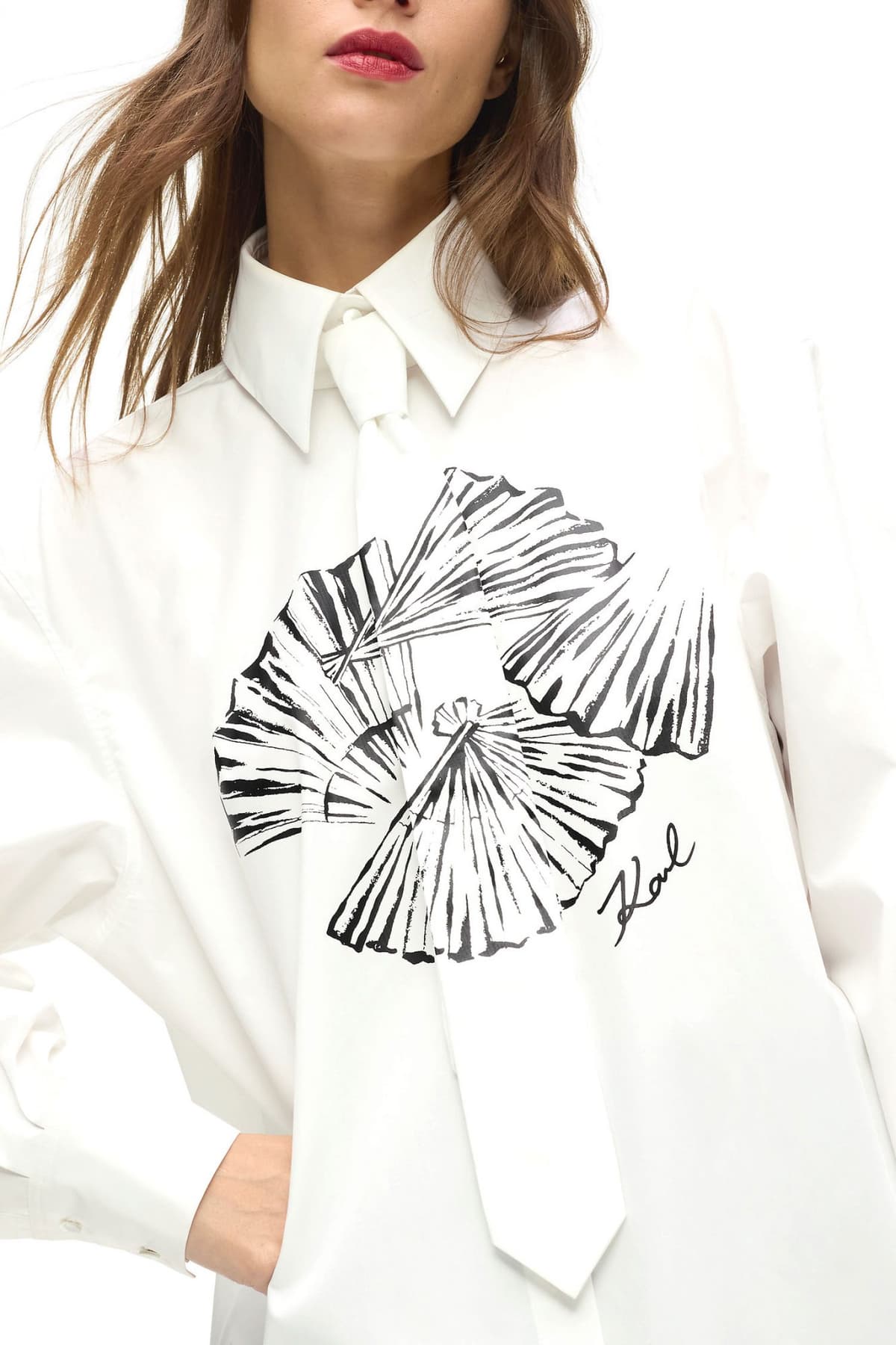 KARL LAGERFELD ΠΟΥΚΑΜΙΣΟ POPLIN TIE SHIRT ΑΠΟΣΠΩΜΕΝΗ ΓΡΑΒΑΤΑ ΛΕΥΚΟ