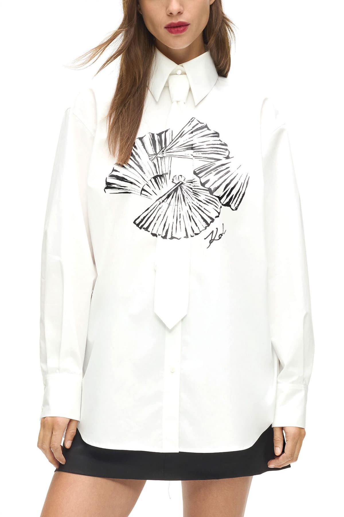 KARL LAGERFELD ΠΟΥΚΑΜΙΣΟ POPLIN TIE SHIRT ΑΠΟΣΠΩΜΕΝΗ ΓΡΑΒΑΤΑ ΛΕΥΚΟ