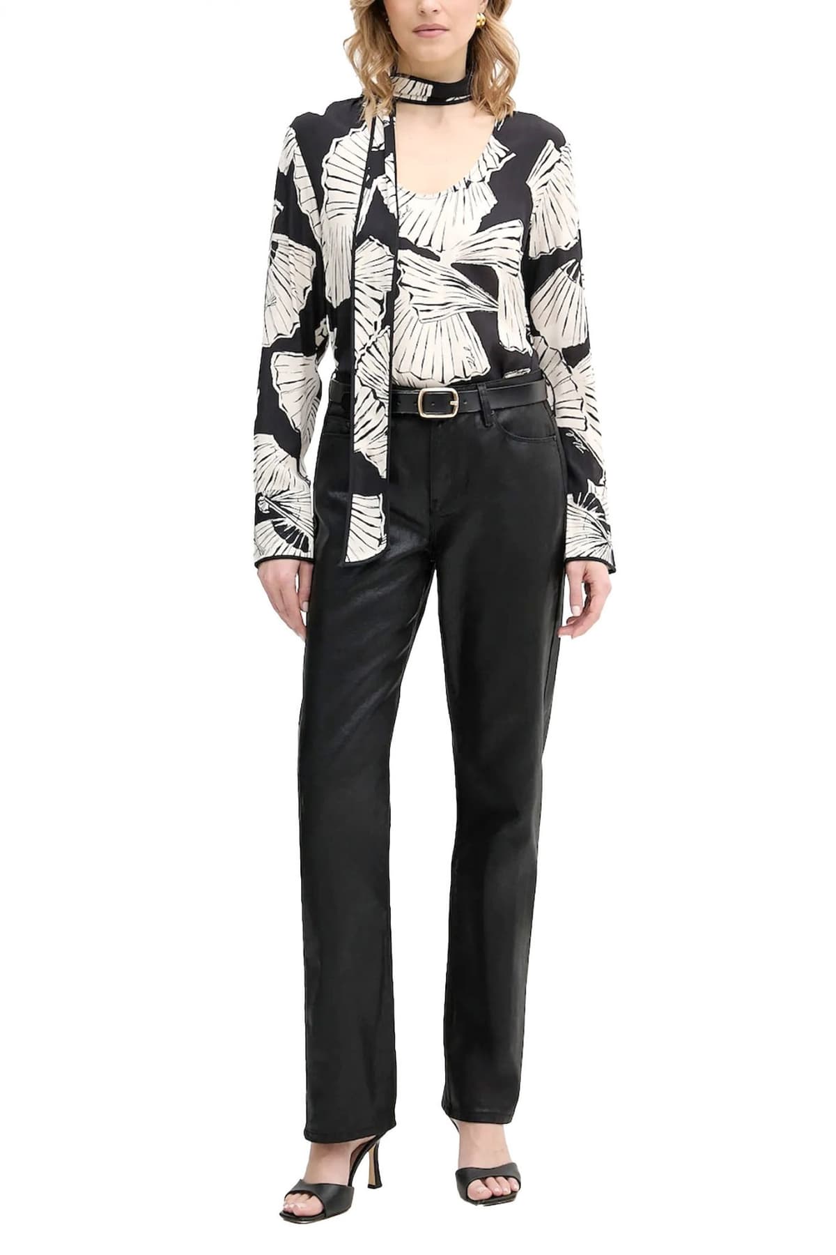 KARL LAGERFELD TOP FLUID ΕΜΠΡΙΜΕ ΔΕΣΙΜΟ ΛΑΙΜΟ ΜΑΥΡΟ-ΕΚΡΟΥ