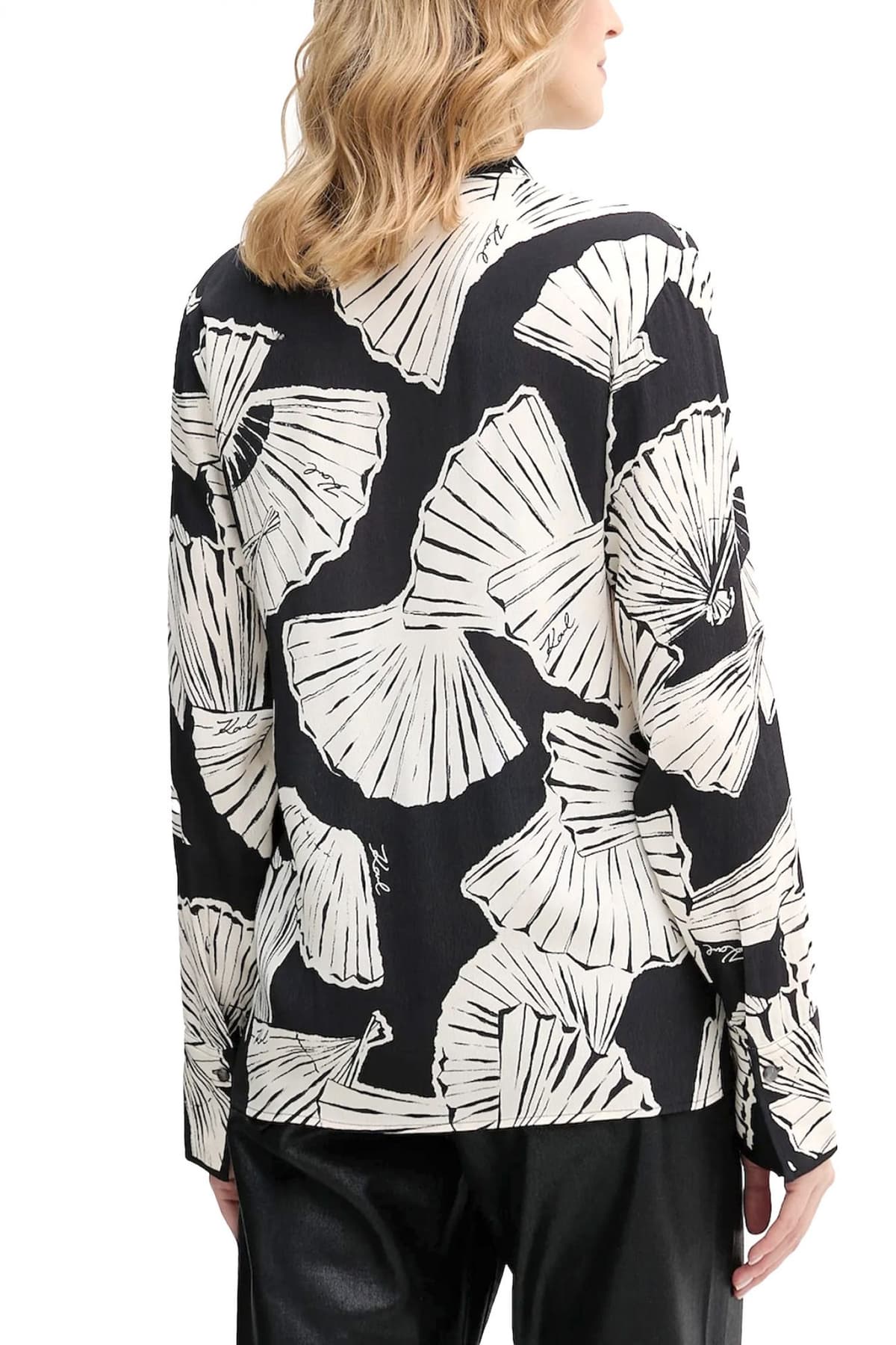 KARL LAGERFELD TOP FLUID ΕΜΠΡΙΜΕ ΔΕΣΙΜΟ ΛΑΙΜΟ ΜΑΥΡΟ-ΕΚΡΟΥ