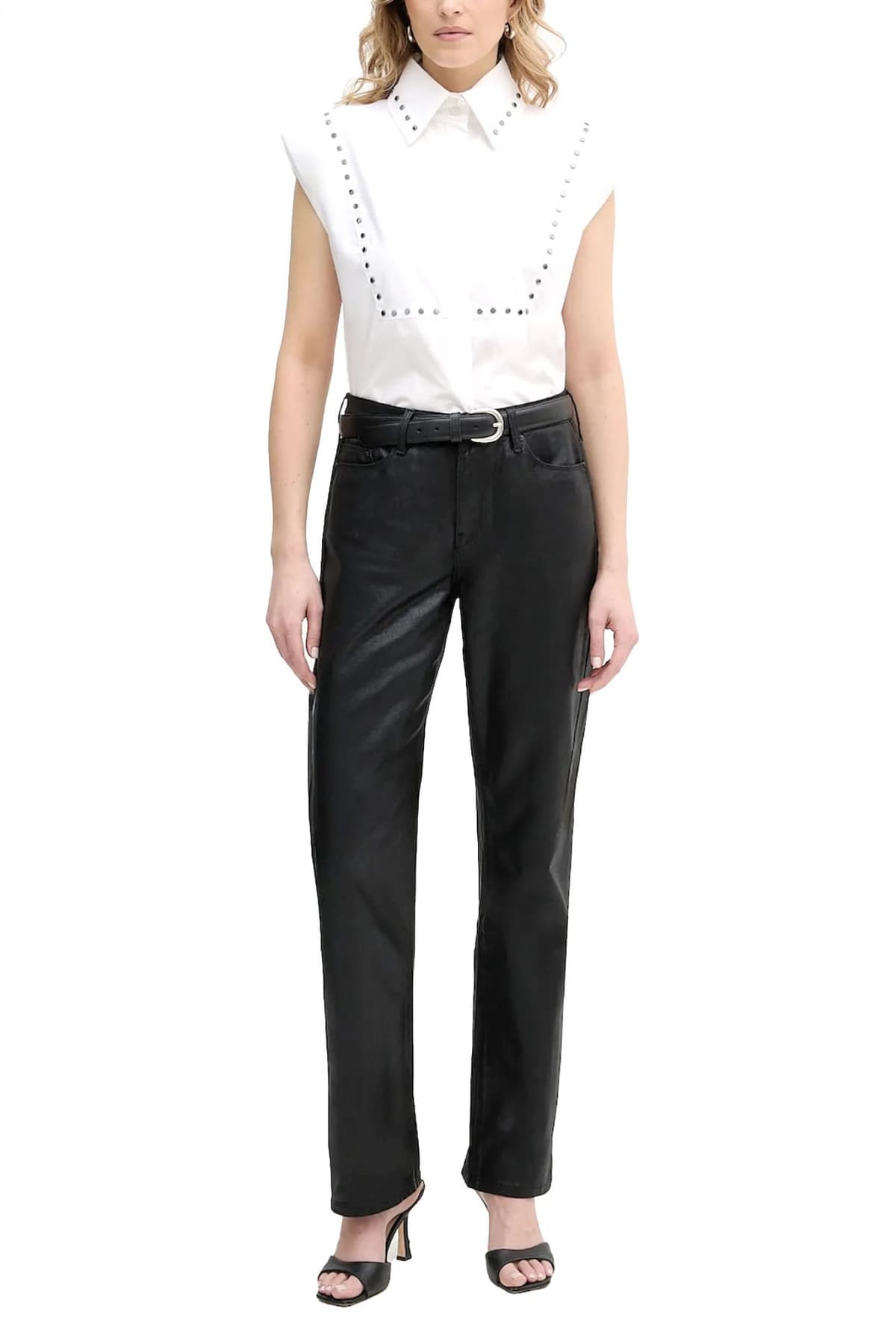 KARL LAGERFELD ΠΟΥΚΑΜΙΣΟ ΑΜΑΝΙΚΟ ΤΡΟΥΚΣ STUD DETAIL POPLIN SHIRT ΒΑΤΕΣ LOGO ΛΕΥΚΟ