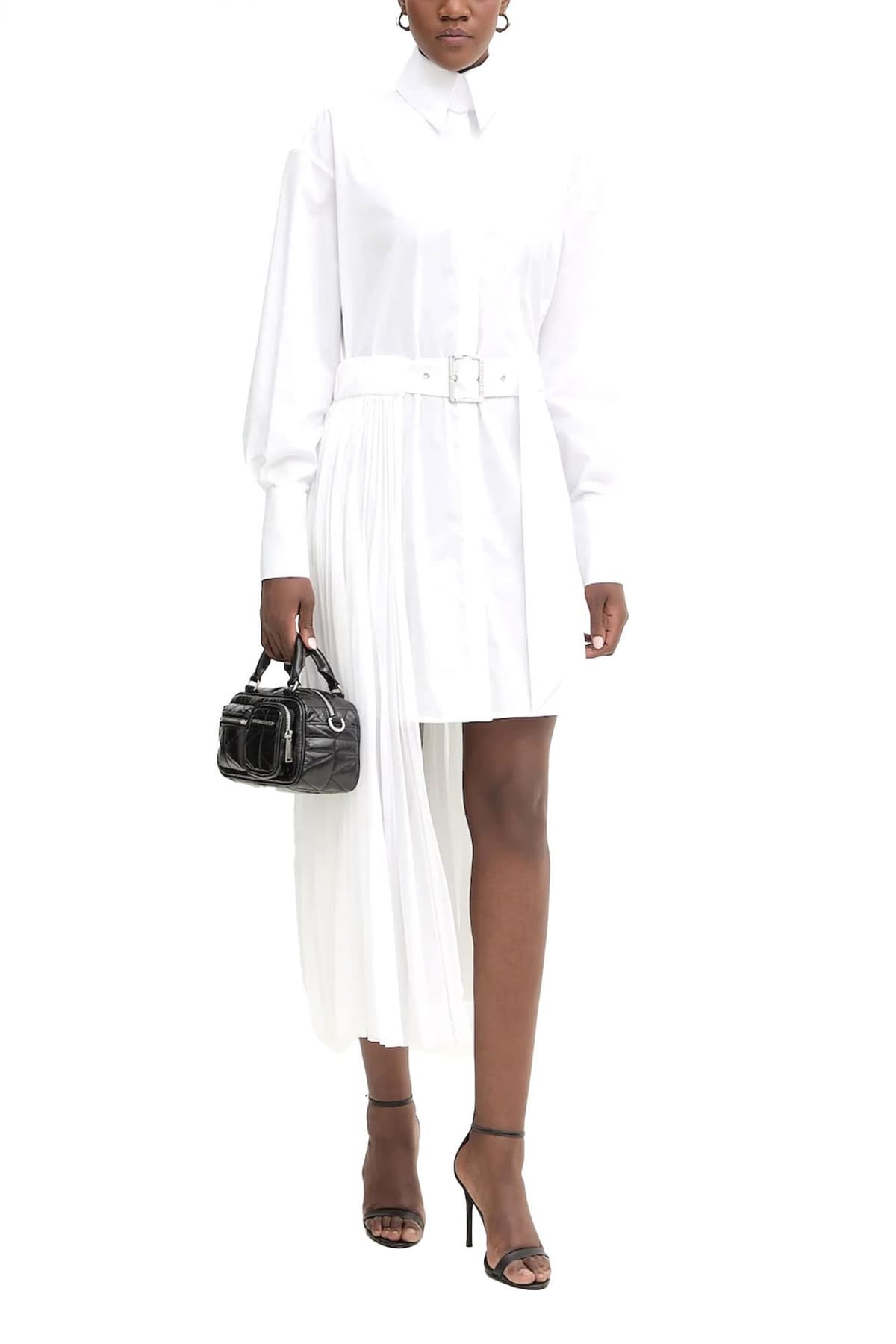 KARL LAGERFELD ΦΟΡΕΜΑ MINI ΣΕΜΙΖΙΕ PLEATED FASHION SHIRT DRESS ΜΕ ΨΗΛΟΜΕΣΗ ΖΩΝΗ-ΦΟΥΣΤΑ ΠΛΙΣΕ ΛΕΥΚΟ