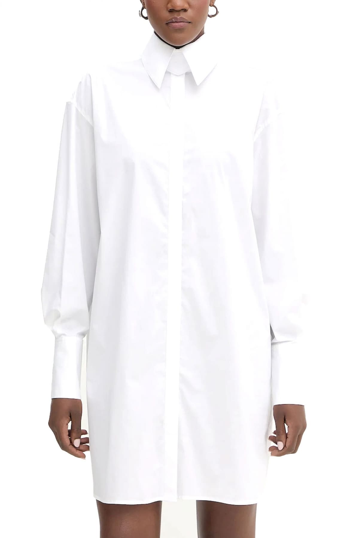 KARL LAGERFELD ΦΟΡΕΜΑ MINI ΣΕΜΙΖΙΕ PLEATED FASHION SHIRT DRESS ΜΕ ΨΗΛΟΜΕΣΗ ΖΩΝΗ-ΦΟΥΣΤΑ ΠΛΙΣΕ ΛΕΥΚΟ