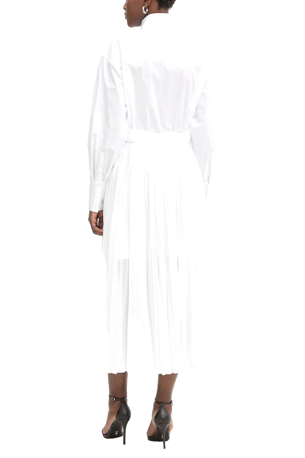 KARL LAGERFELD ΦΟΡΕΜΑ MINI ΣΕΜΙΖΙΕ PLEATED FASHION SHIRT DRESS ΜΕ ΨΗΛΟΜΕΣΗ ΖΩΝΗ-ΦΟΥΣΤΑ ΠΛΙΣΕ ΛΕΥΚΟ