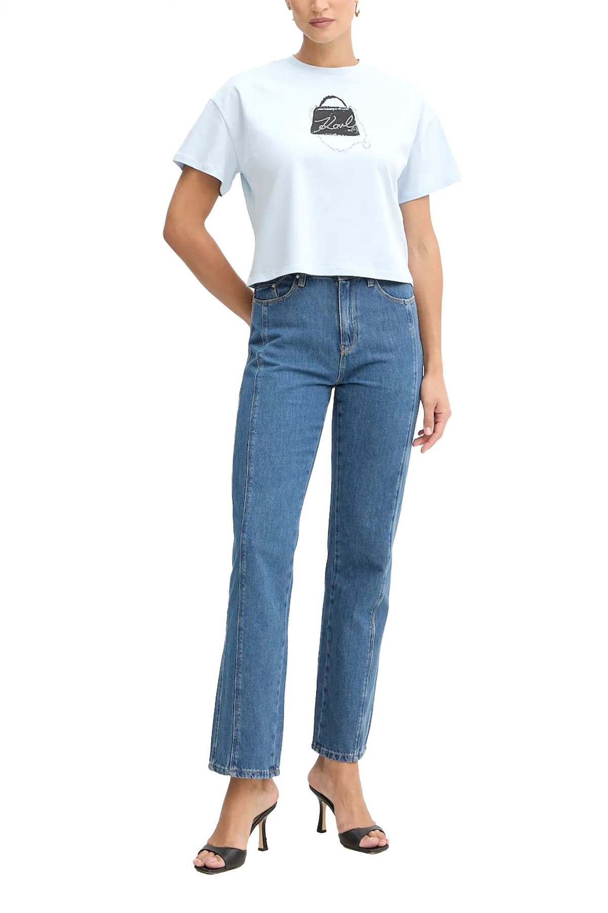 KARL LAGERFELD T-SHIRT OVERSIZED SIGNATURE BAG LOGO ΣΙΕΛ