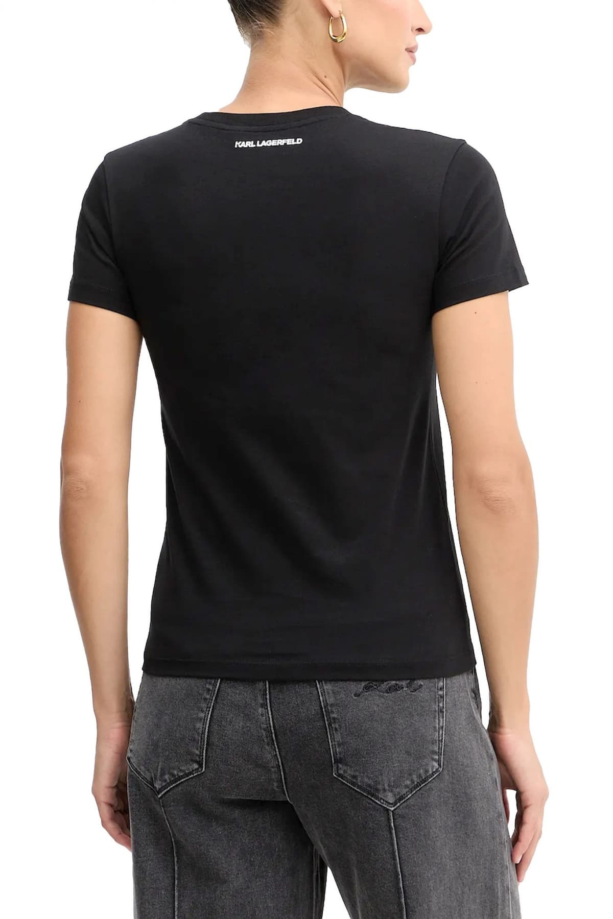 KARL LAGERFELD T-SHIRT SLIM FIT RSG GLITTER PETITE LOGO ΜΑΥΡΟ