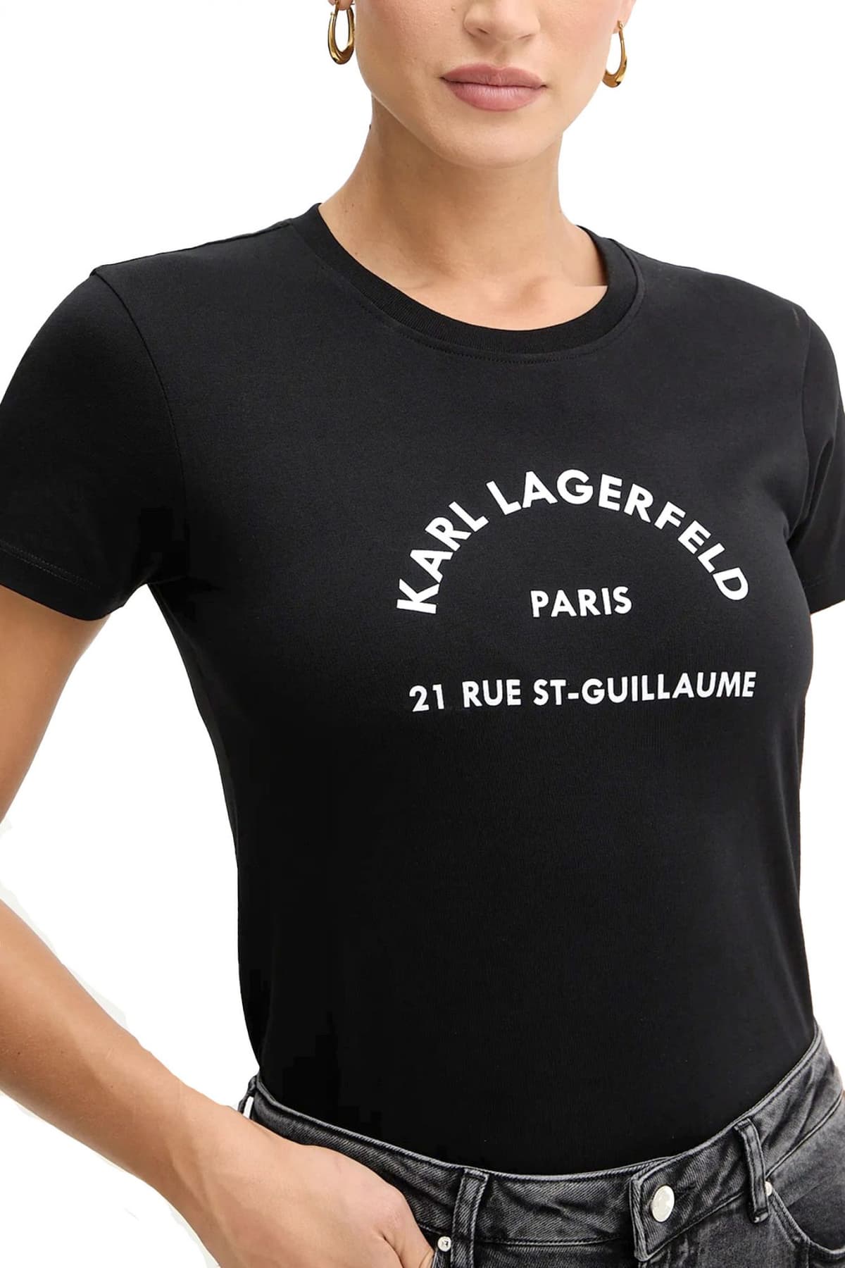 KARL LAGERFELD T-SHIRT SLIM FIT RSG GLITTER PETITE LOGO ΜΑΥΡΟ