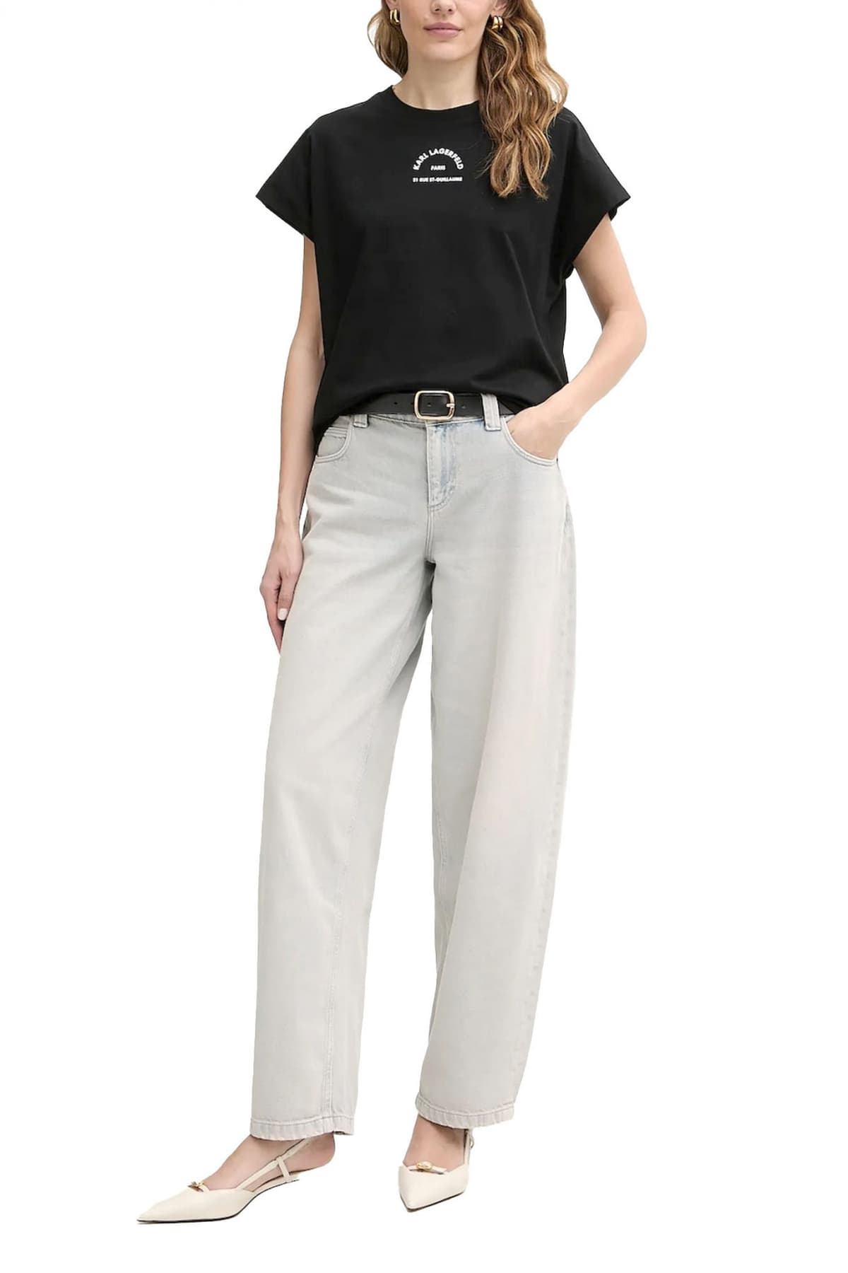 KARL LAGERFELD T-SHIRT RELAXED FIT RSG GLITTER LOGO ΜΑΥΡΟ