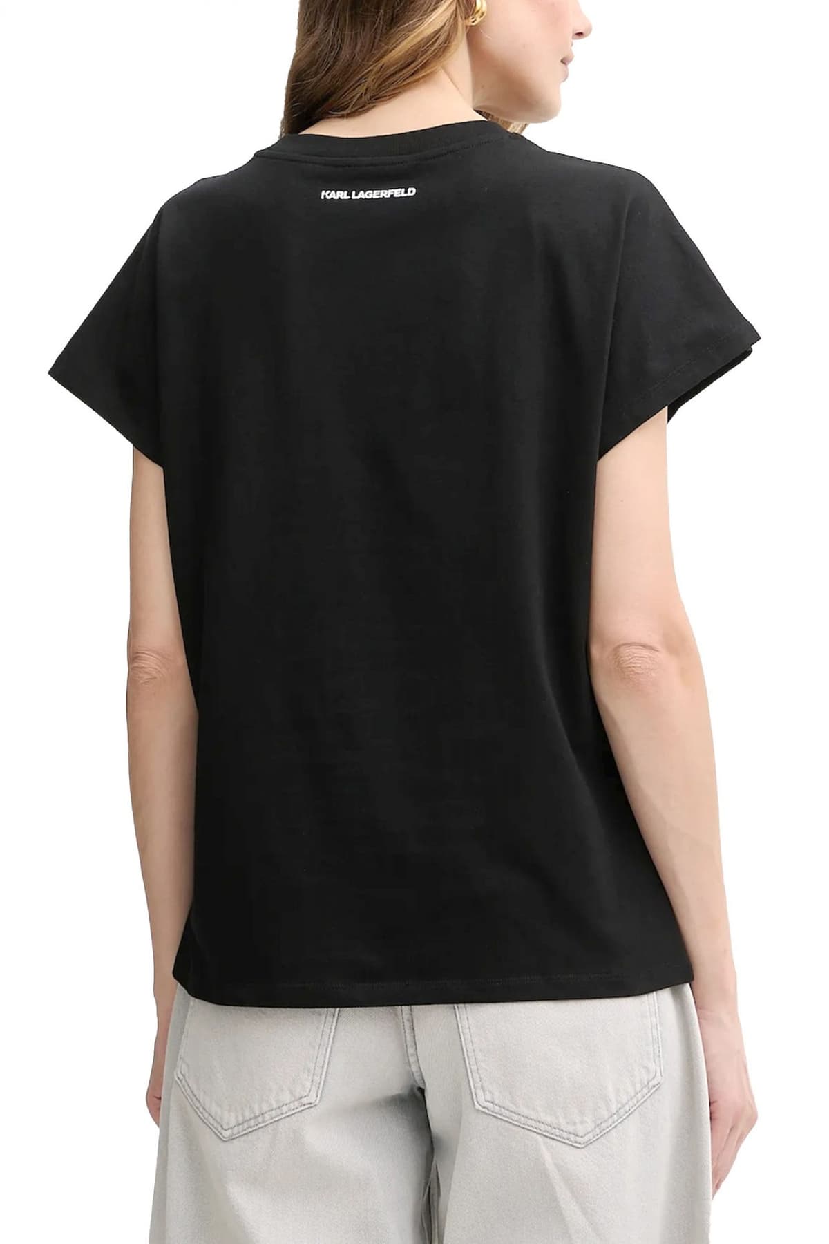 KARL LAGERFELD T-SHIRT RELAXED FIT RSG GLITTER LOGO ΜΑΥΡΟ