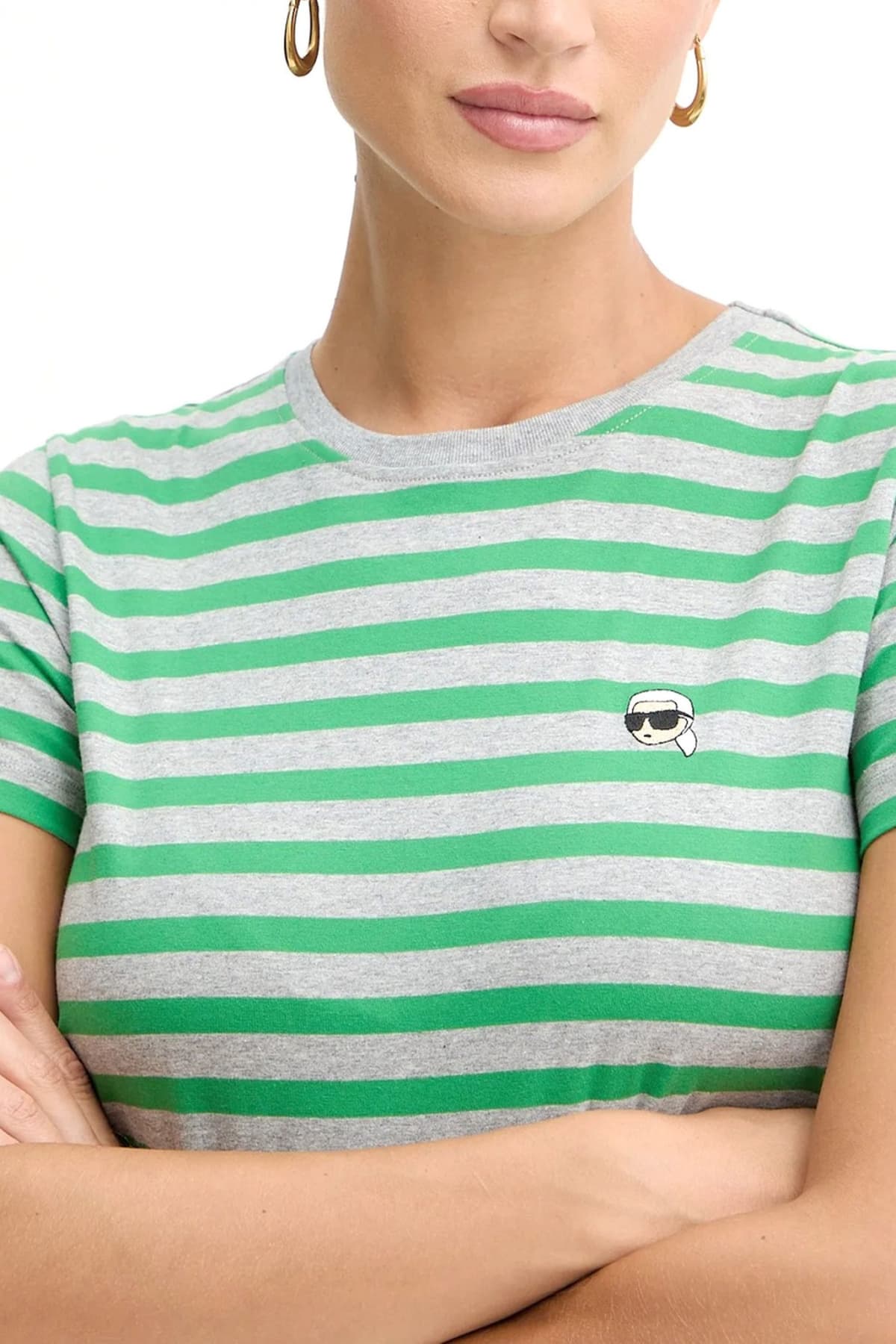 KARL LAGERFELD T-SHIRT REGULAR FIT IKON STRIPE LOGO ΓΚΡΙ-ΠΡΑΣΙΝΟ