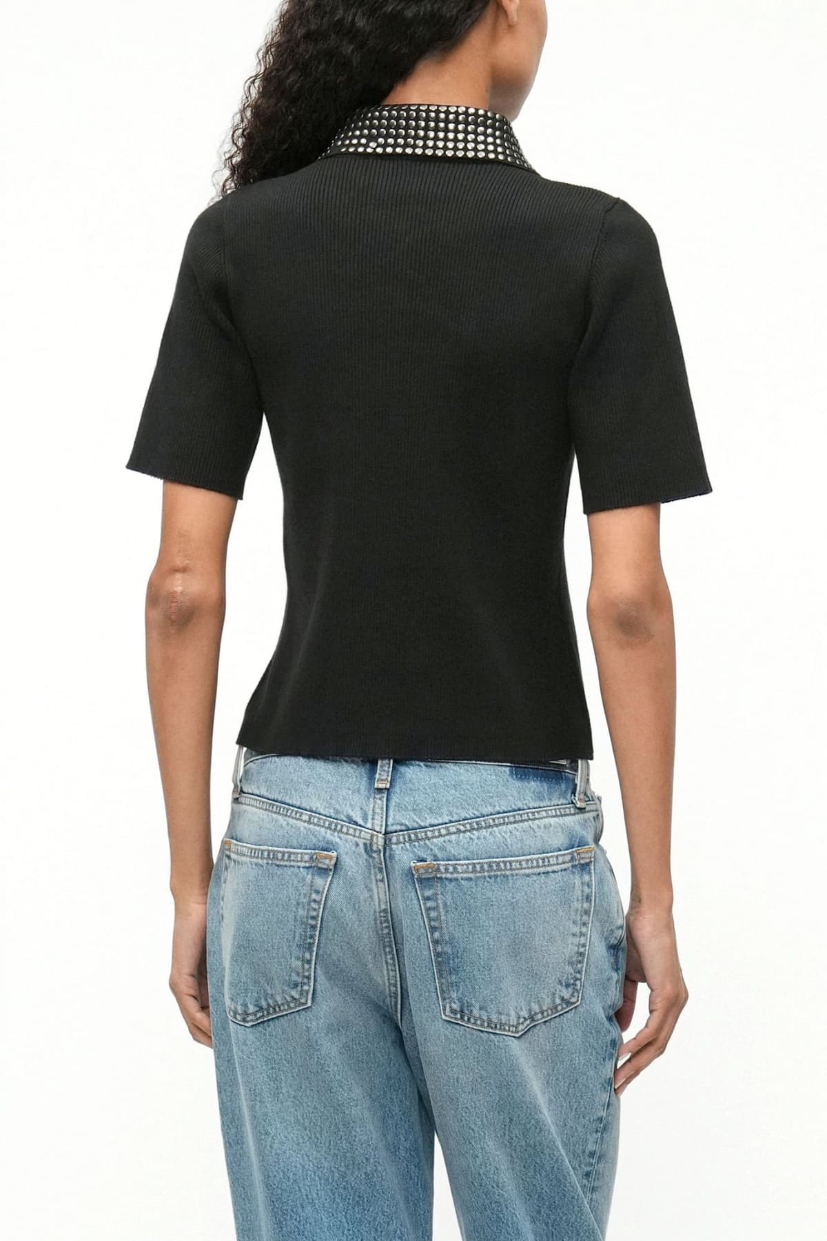 KARL LAGERFELD POLO ΠΛΕΚΤΟ STUD DETAIL COLLAR HALFZIP ΤΡΟΥΚΣ LOGO ΜΕΤΑΛΛΙΚΟ ΜΑΥΡΟ