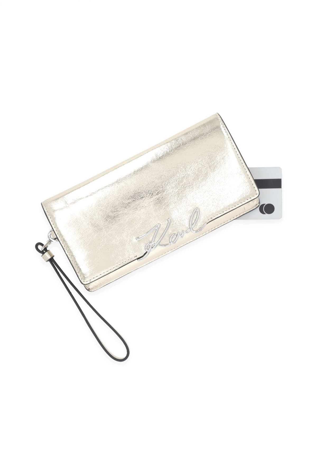 KARL LAGERFELD ΤΣΑΝΤΑ ΦΑΚΕΛΟΣ ΔΕΡΜΑ K/SIGNATURE LG WRIST WLLT GOLD LOGO ΜΕΤΑΛΛΙΚΟ ΧΡΥΣΟ