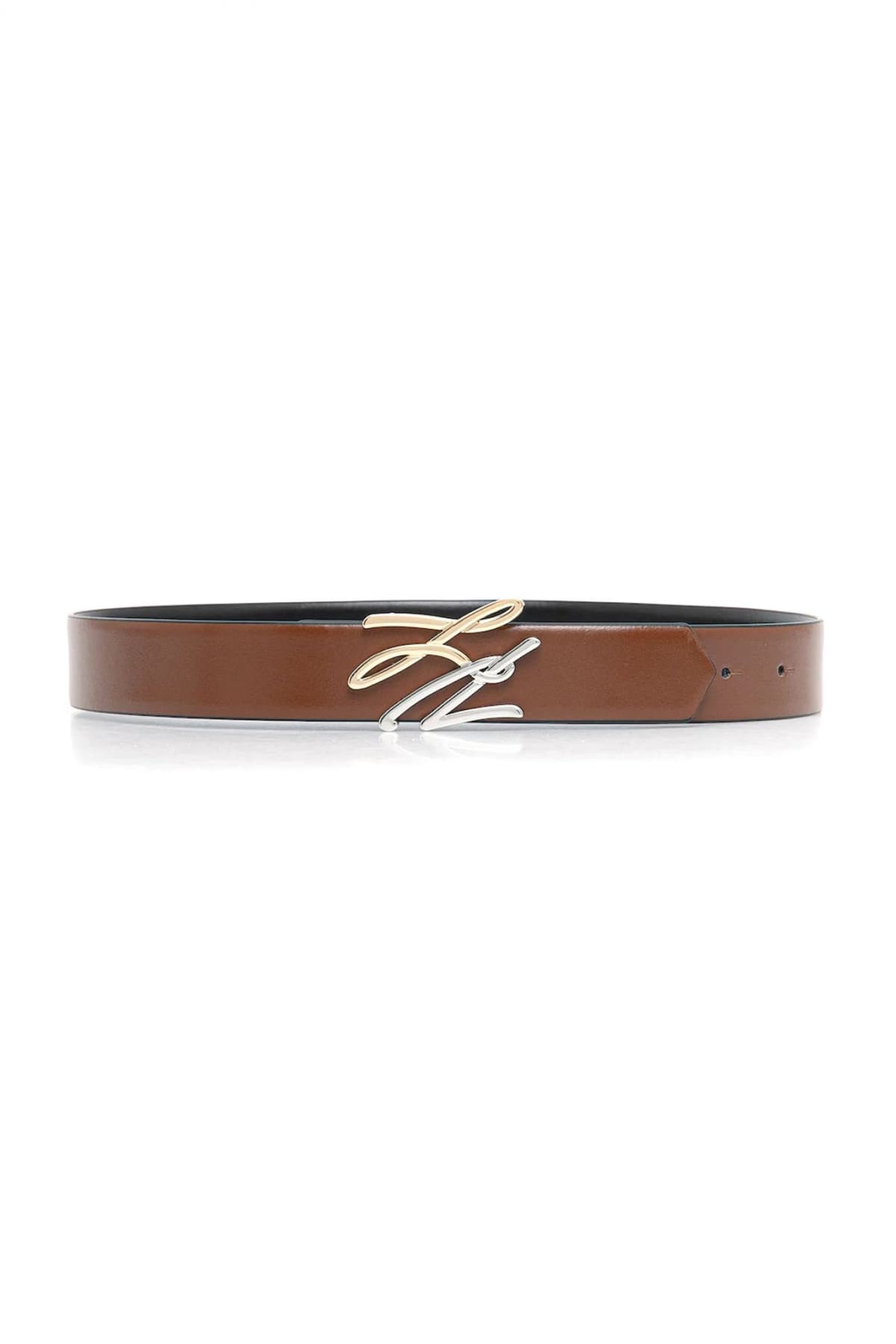 KARL LAGERFELD ΖΩΝΗ ΔΕΡΜΑ REVERSIBLE K/AUTOGRAPH RV G/S H3 BELT GP LOGO ΜΕΤΑΛΛΙΚΟ ΜΑΥΡΟ-ΚΑΦΕ