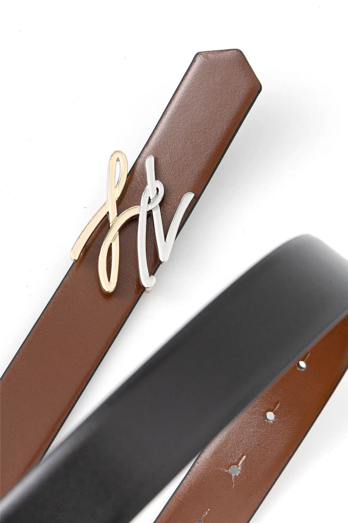 KARL LAGERFELD ΖΩΝΗ ΔΕΡΜΑ REVERSIBLE K/AUTOGRAPH RV G/S H3 BELT GP LOGO ΜΕΤΑΛΛΙΚΟ ΜΑΥΡΟ-ΚΑΦΕ