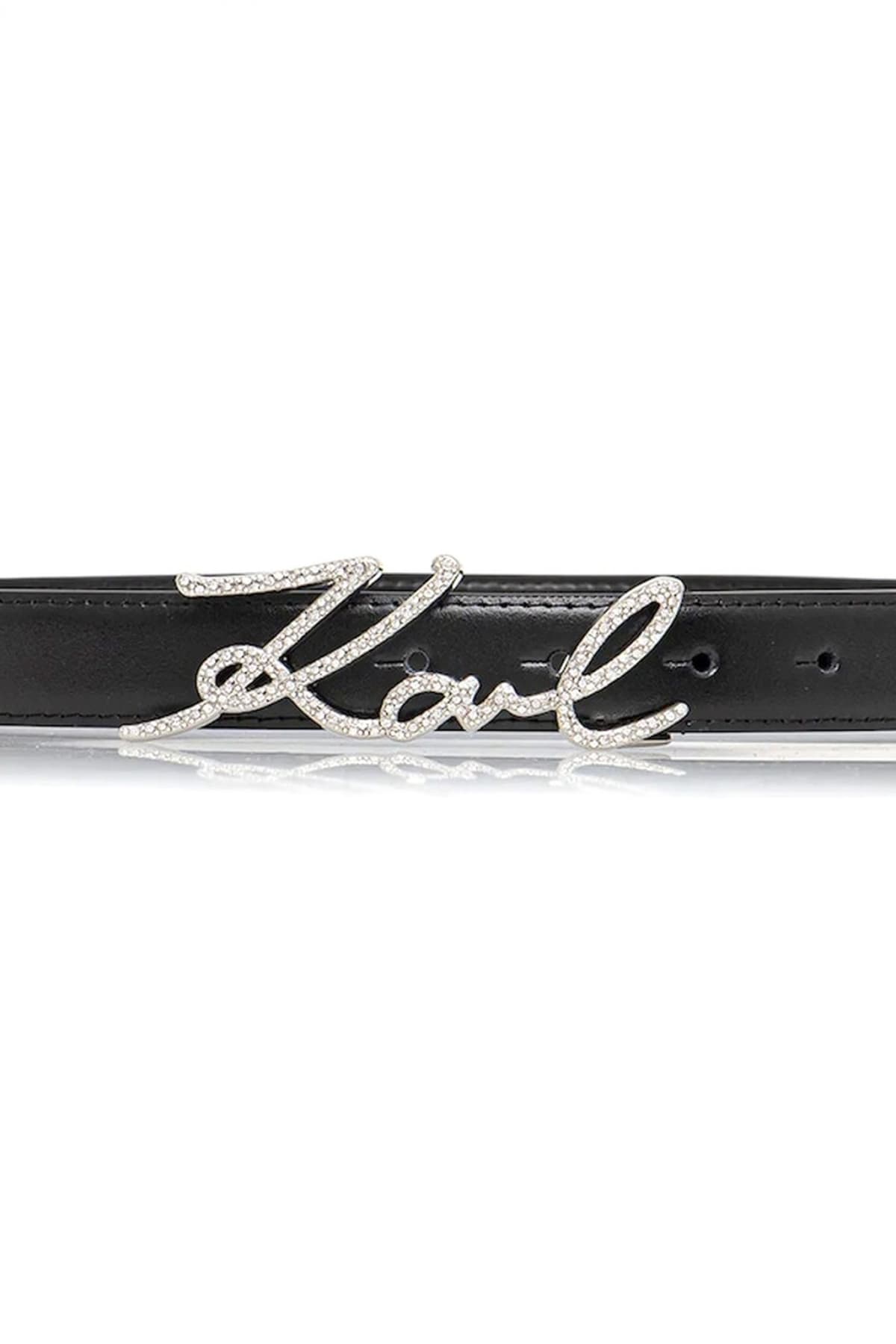 KARL LAGERFELD ΖΩΝΗ ΔΕΡΜΑ K/SIGNATURE CRYSTAL BELT H2.5 LOGO ΜΕΤΑΛΛΙΚΟ ΣΤΡΑΣ ΜΑΥΡΟ