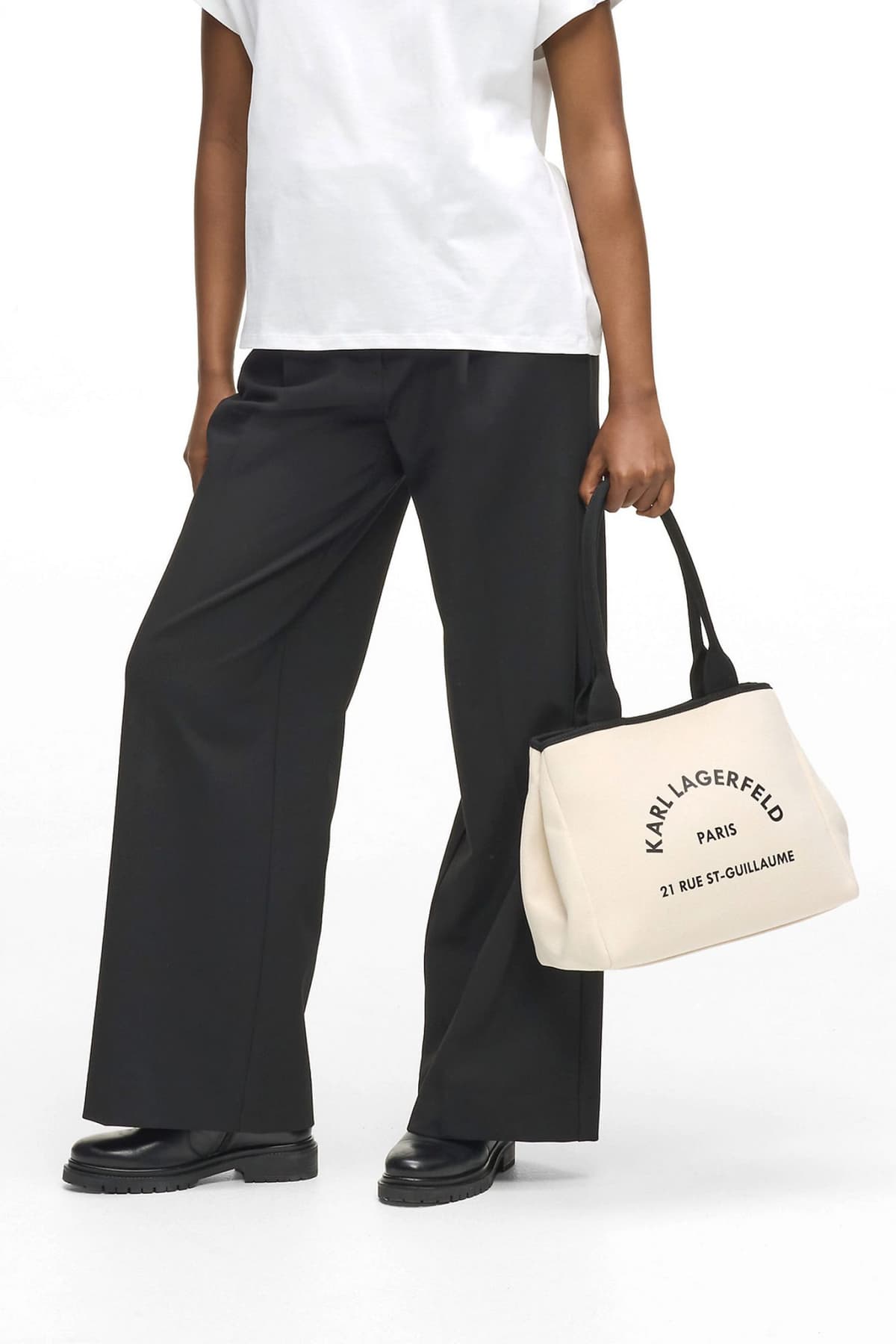 KARL LAGERFELD ΤΣΑΝΤΑ ΩΜΟΥ K/RSG CONVERTIBLE TRAPEZE TOTE LOGO ΕΚΡΟΥ