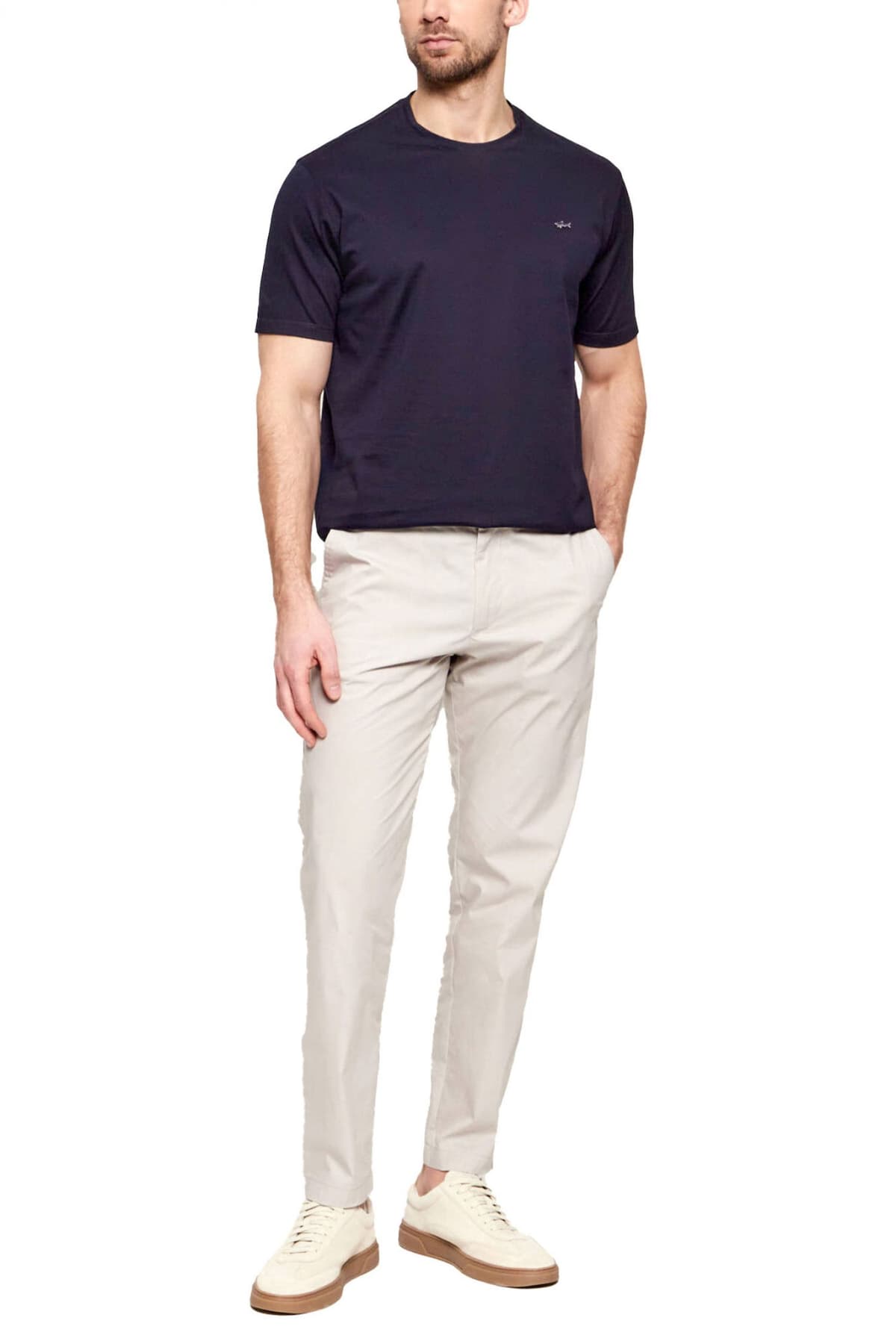 PAUL&SHARK T-SHIRT CREW NECK METALLIC LOGO ΜΠΛΕ