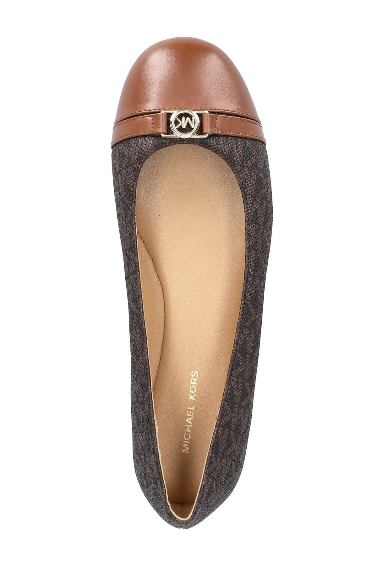 MICHAEL KORS ΠΑΠΟΥΤΣΙΑ ΜΠΑΛΑΡΙΝEΣ MANDY FLAT ALL OVER LOGO ΚΑΦΕ/ΤΑΜΠΑ