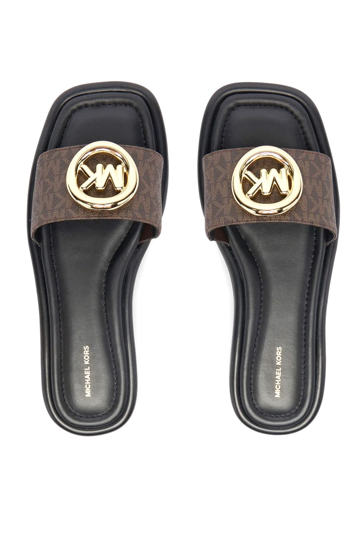 MICHAEL KORS ΠΑΠΟΥΤΣΙΑ ΠΑΝΤΟΦΛΕΣ MILAN SLIDE ALL OVER LOGO ΚΑΦΕ/ΤΑΜΠΑ