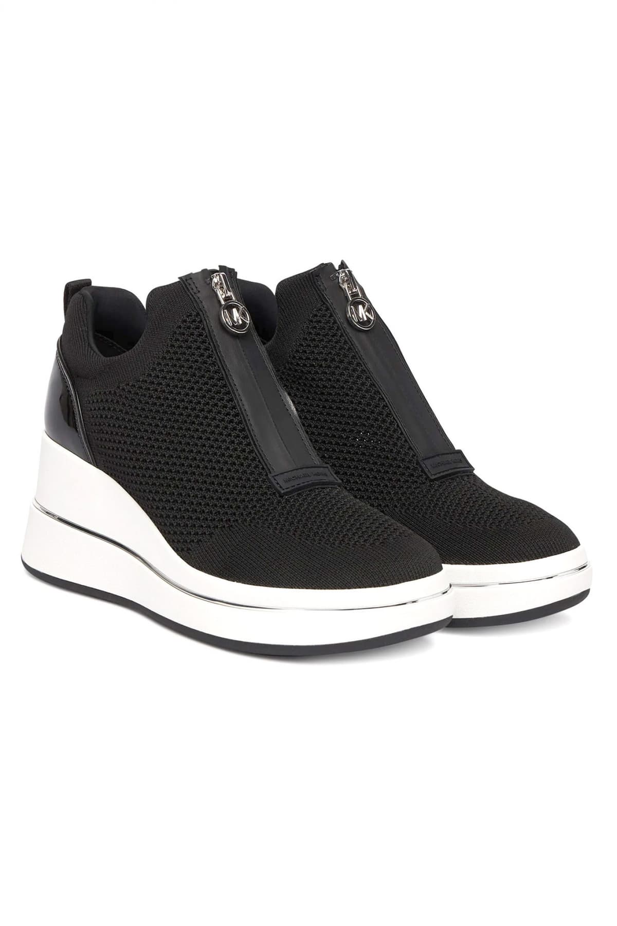MICHAEL KORS ΠΑΠΟΥΤΣΙΑ SNEAKERS EMMY WEDGE ZIP SLIP ON ΦΕΡΜΟΥΑΡ LOGO ΛΕΥΚΟ/ΜΑΥΡΟ