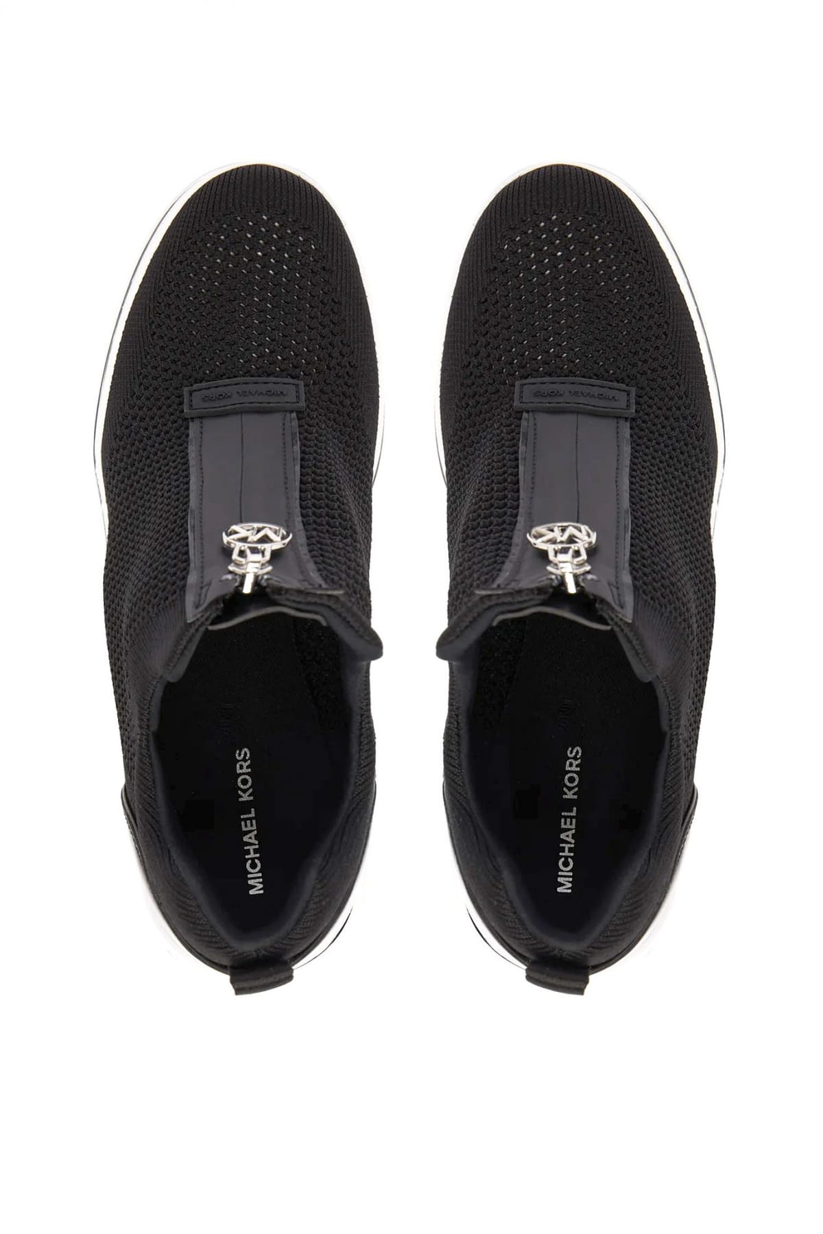 MICHAEL KORS ΠΑΠΟΥΤΣΙΑ SNEAKERS EMMY WEDGE ZIP SLIP ON ΦΕΡΜΟΥΑΡ LOGO ΛΕΥΚΟ/ΜΑΥΡΟ