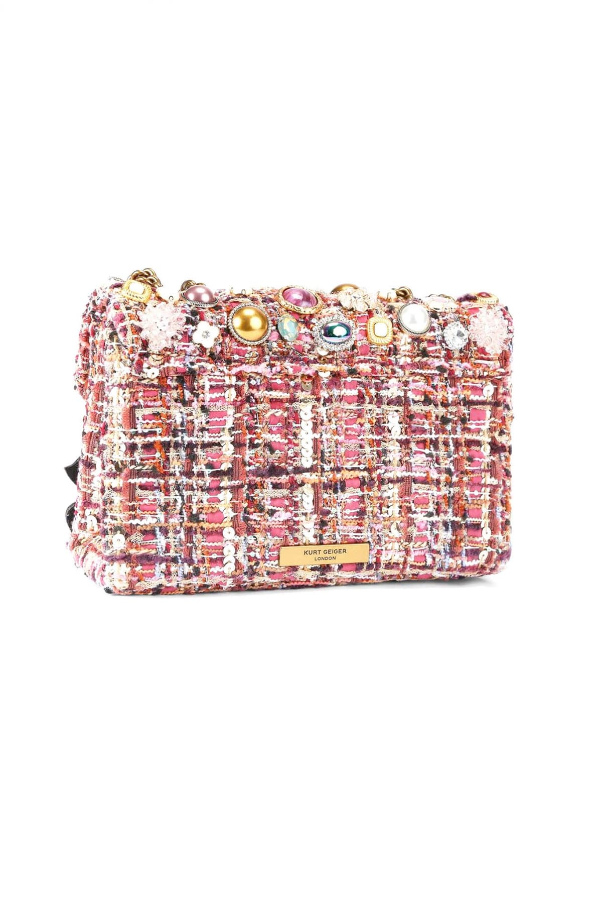 KURT GEIGER TΣΑΝΤΑ CROSSBODY/ΩΜΟΥ FABRIC MD KENSINGTON TUTTIFRUTTI ΣΧΕΔΙΑ ΑΛΥΣΙΔΑ LOGO ΡΟΖ/ΠΟΛΥΧΡΩΜΟ